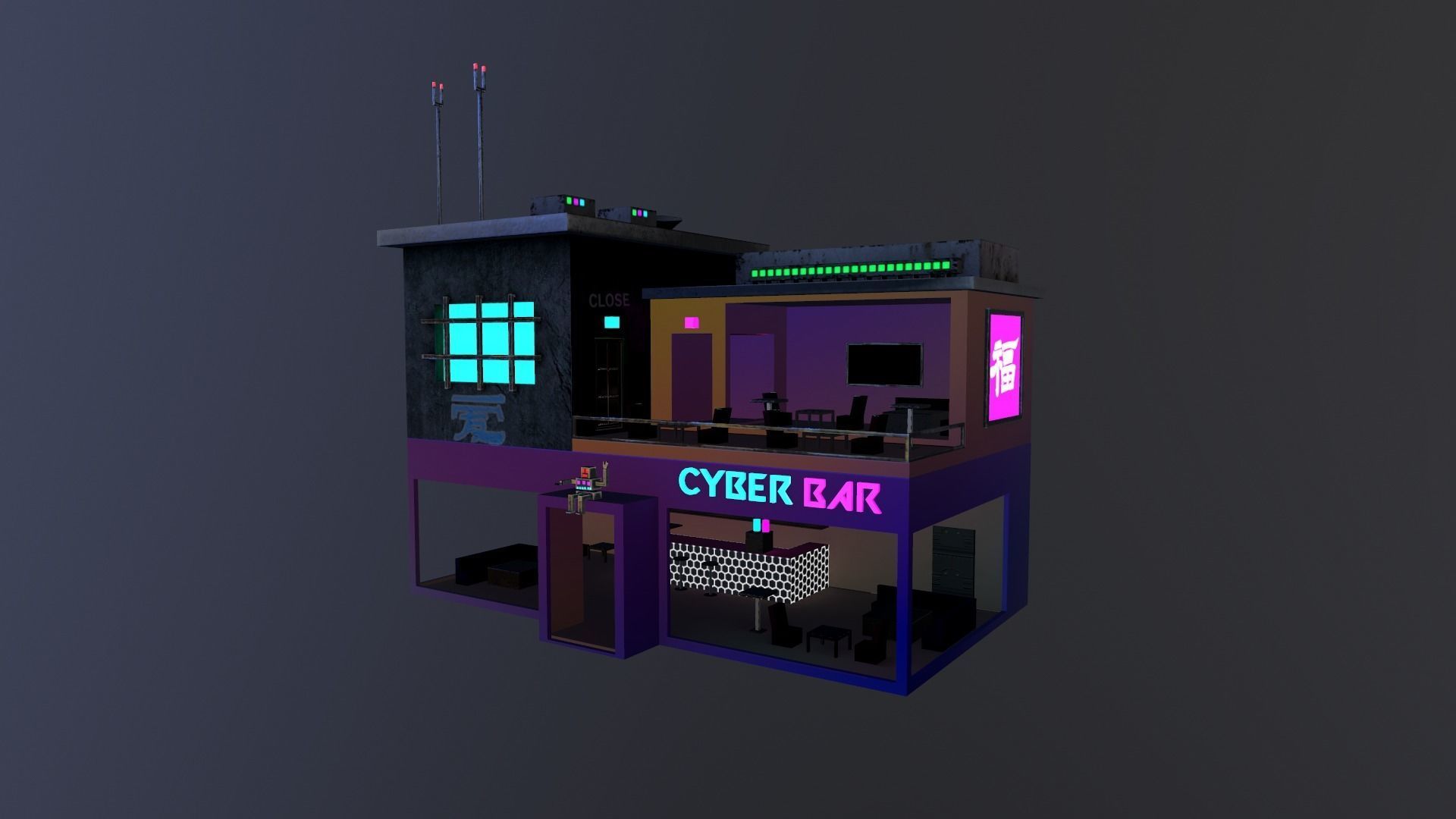 Cyberpunk City - Building 10 Low-poly 3D model_16