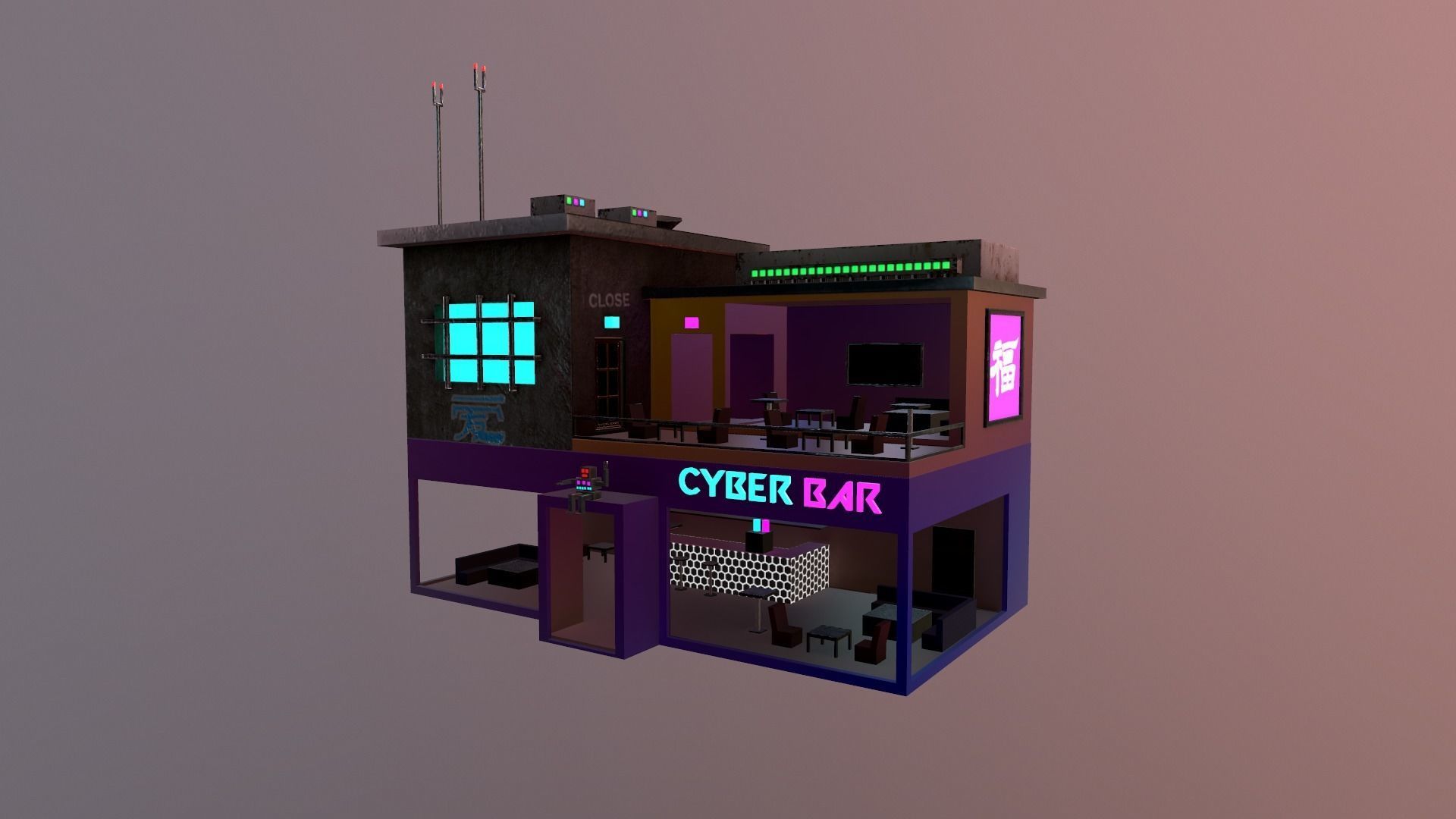 Cyberpunk City - Building 10 Low-poly 3D model_30