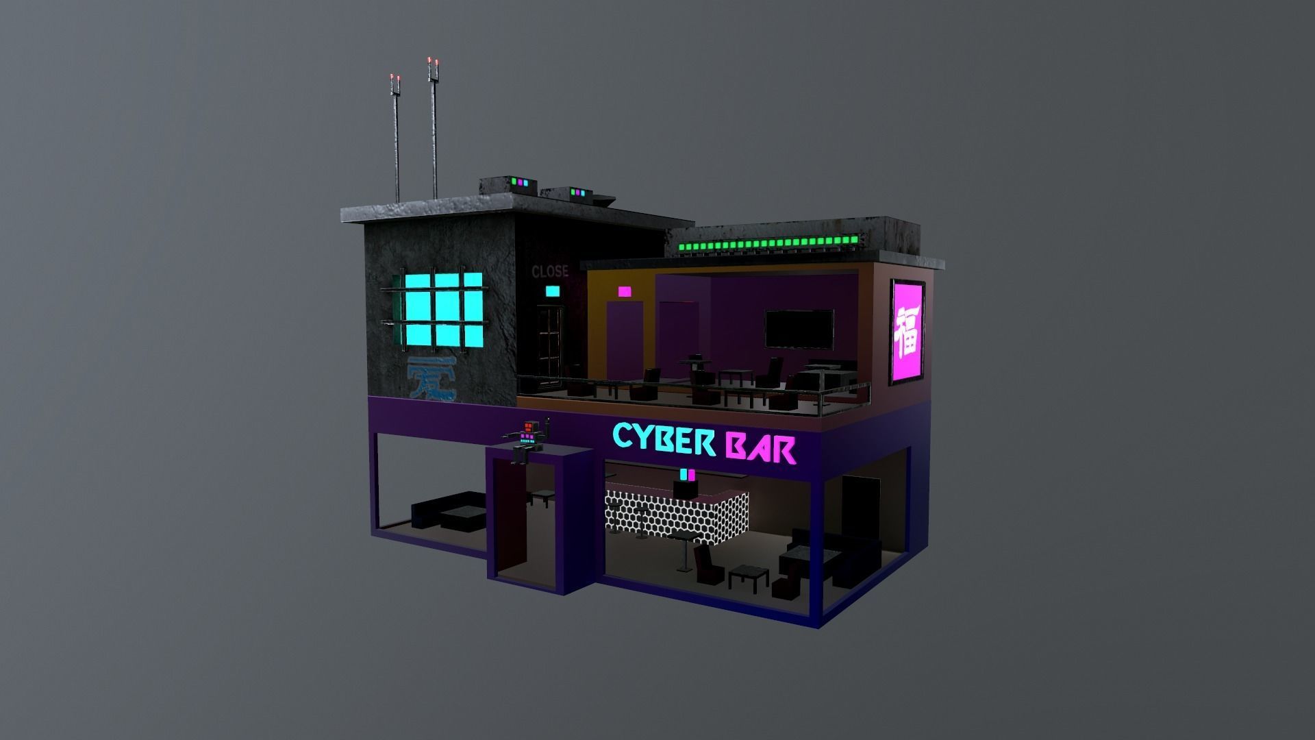 Cyberpunk City - Building 10 Low-poly 3D model_29
