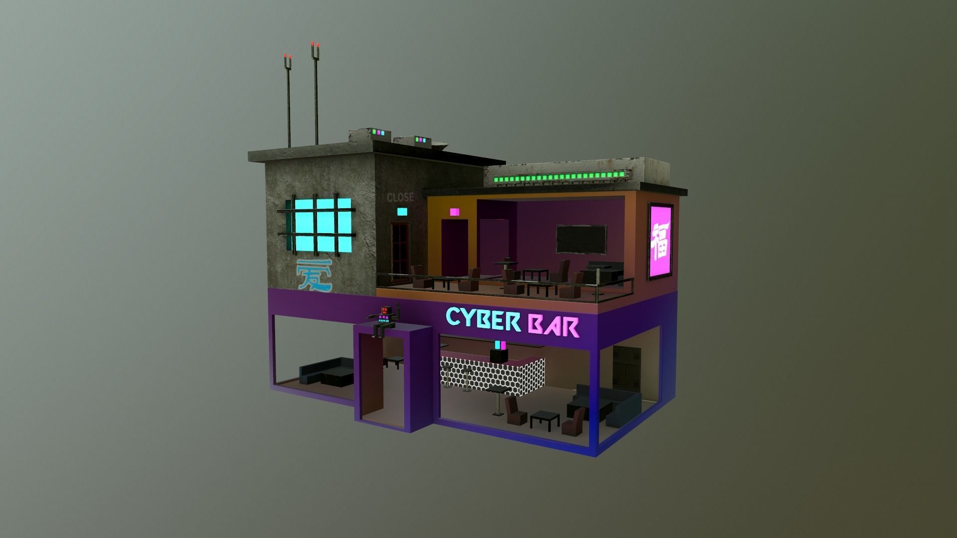 Cyberpunk City - Building 10 Low-poly 3D model_23