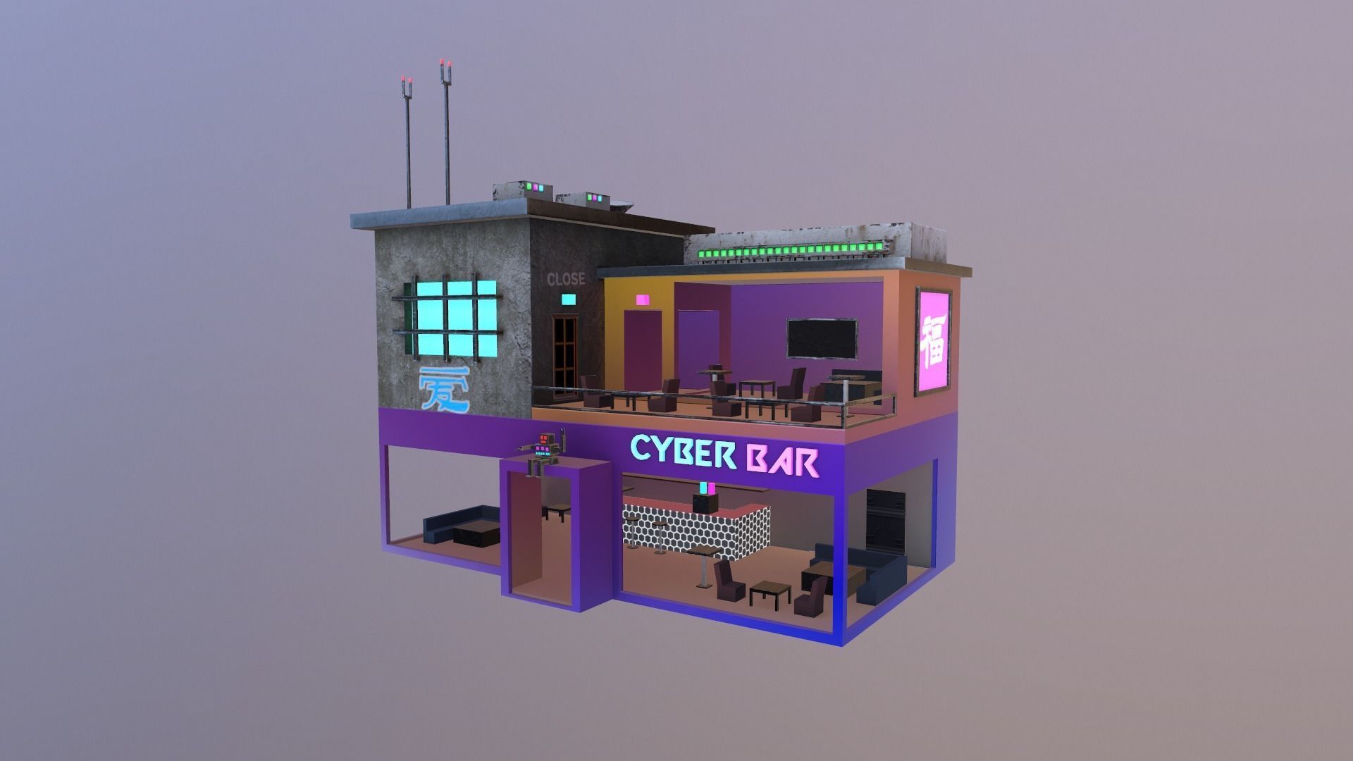 Cyberpunk City - Building 10 Low-poly 3D model_20