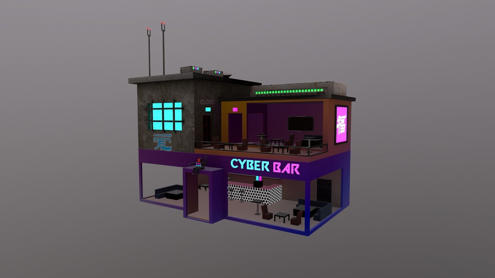 Cyberpunk City - Building 10 Low-poly 3D model_26