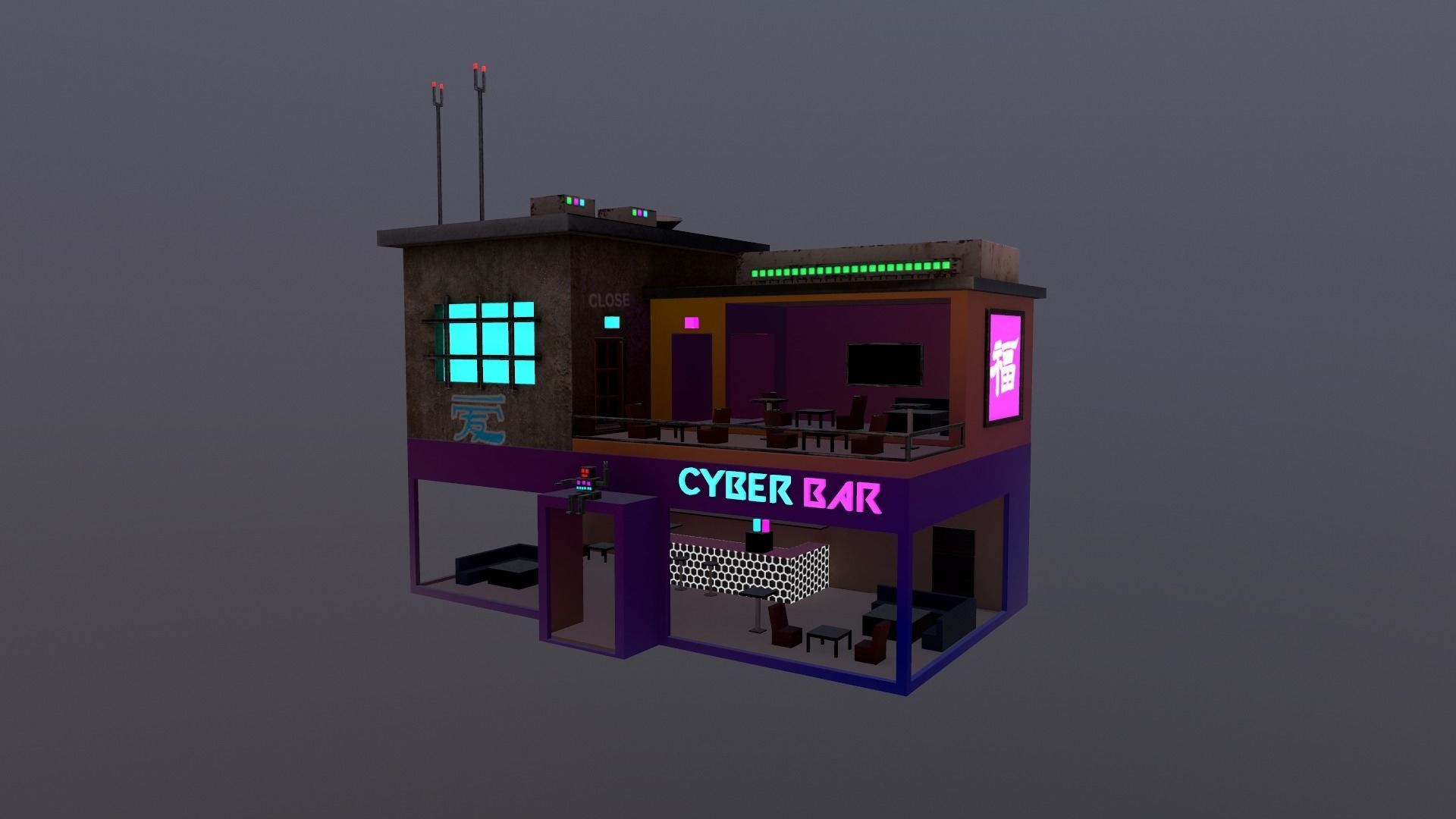 Cyberpunk City - Building 10 Low-poly 3D model_25