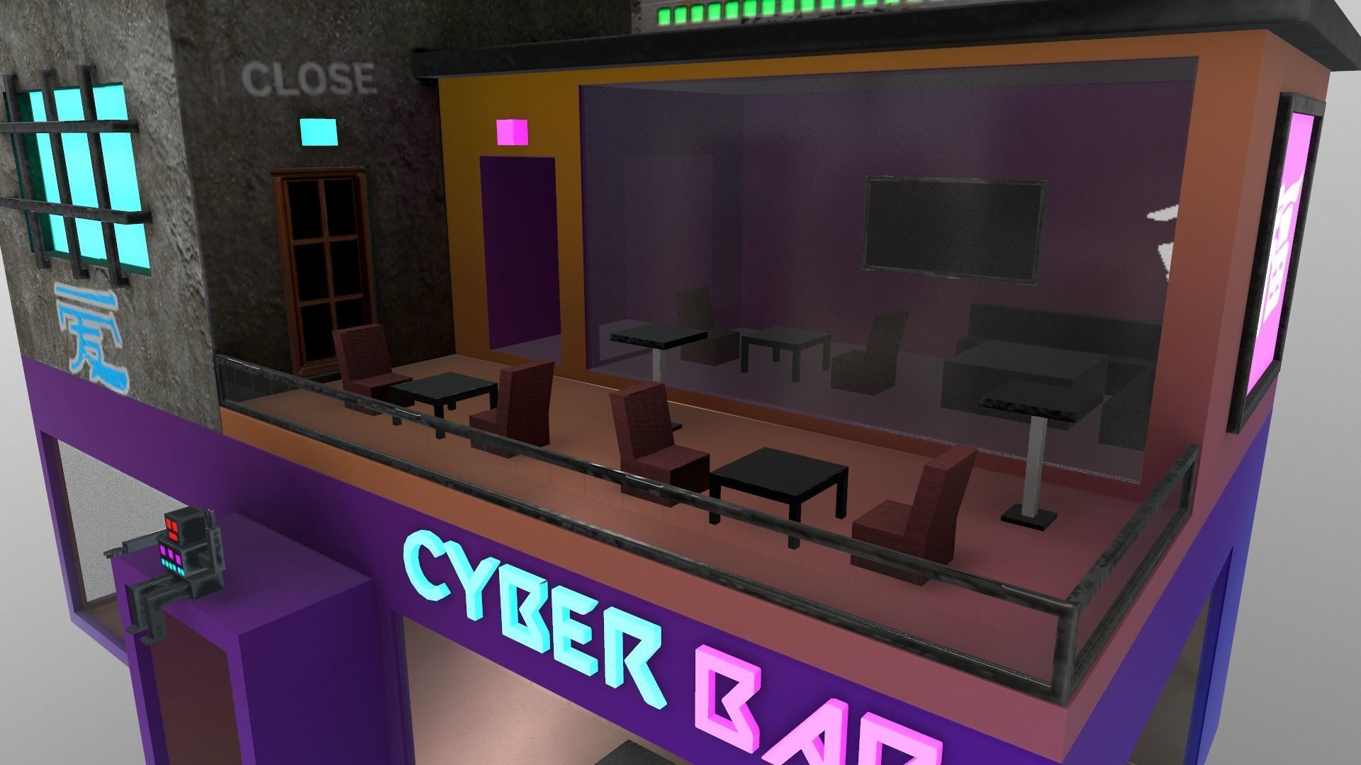 Cyberpunk City - Building 10 Low-poly 3D model_9