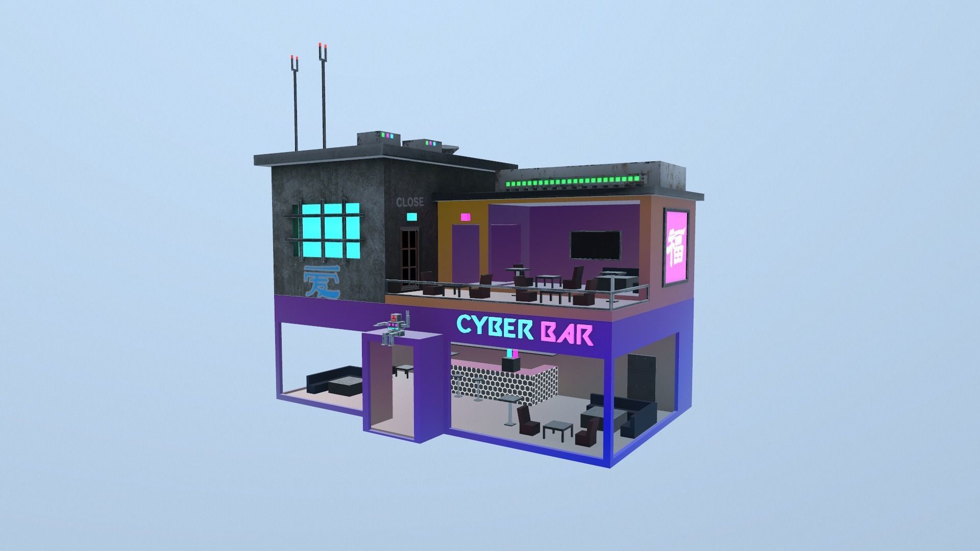 Cyberpunk City - Building 10 Low-poly 3D model_18