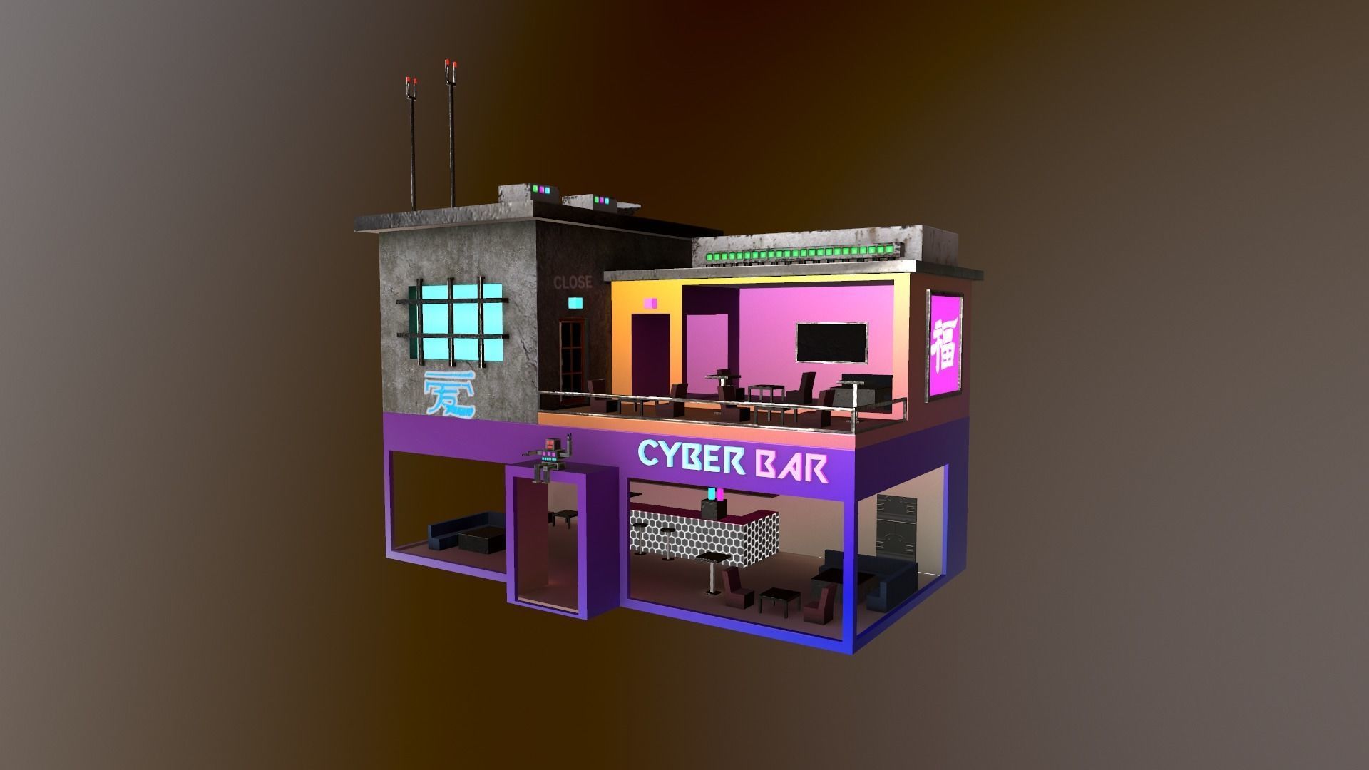 Cyberpunk City - Building 10 Low-poly 3D model_21