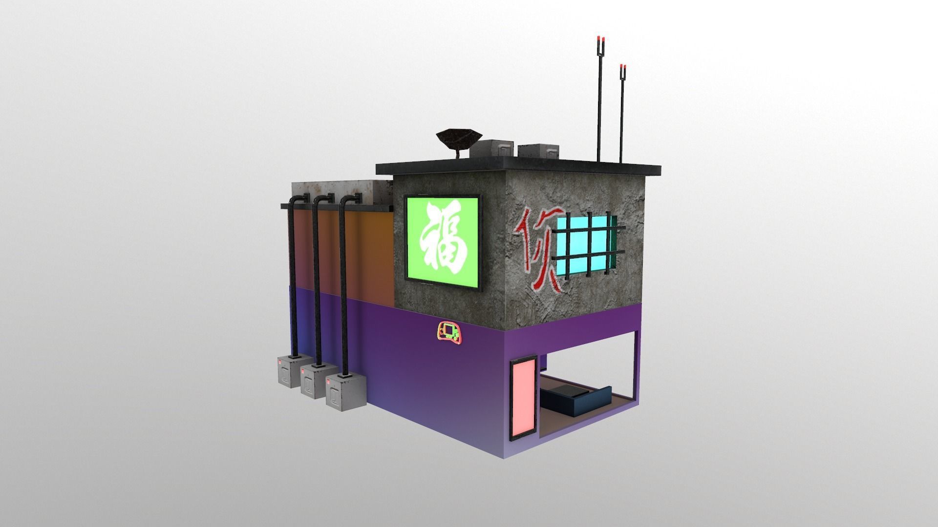 Cyberpunk City - Building 10 Low-poly 3D model_3