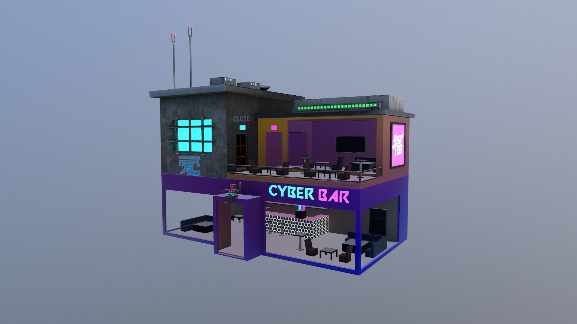 Cyberpunk City - Building 10 Low-poly 3D model_27