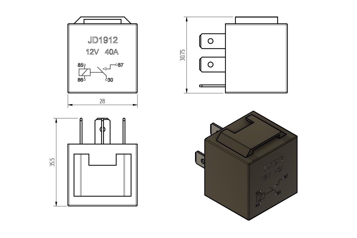 Relay JD1912 12V 40A with connector 3D print model_12