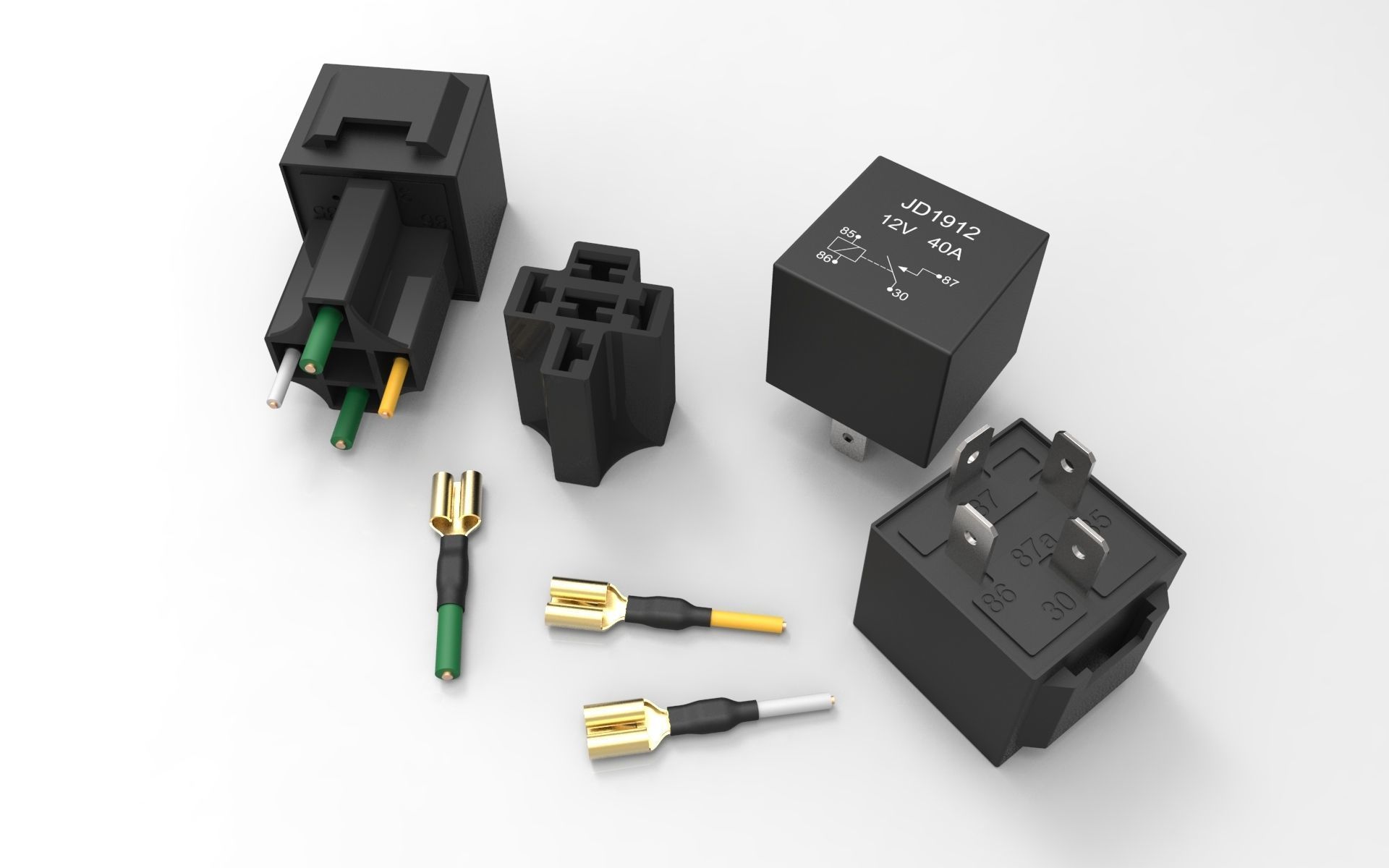 Relay JD1912 12V 40A with connector 3D print model_1
