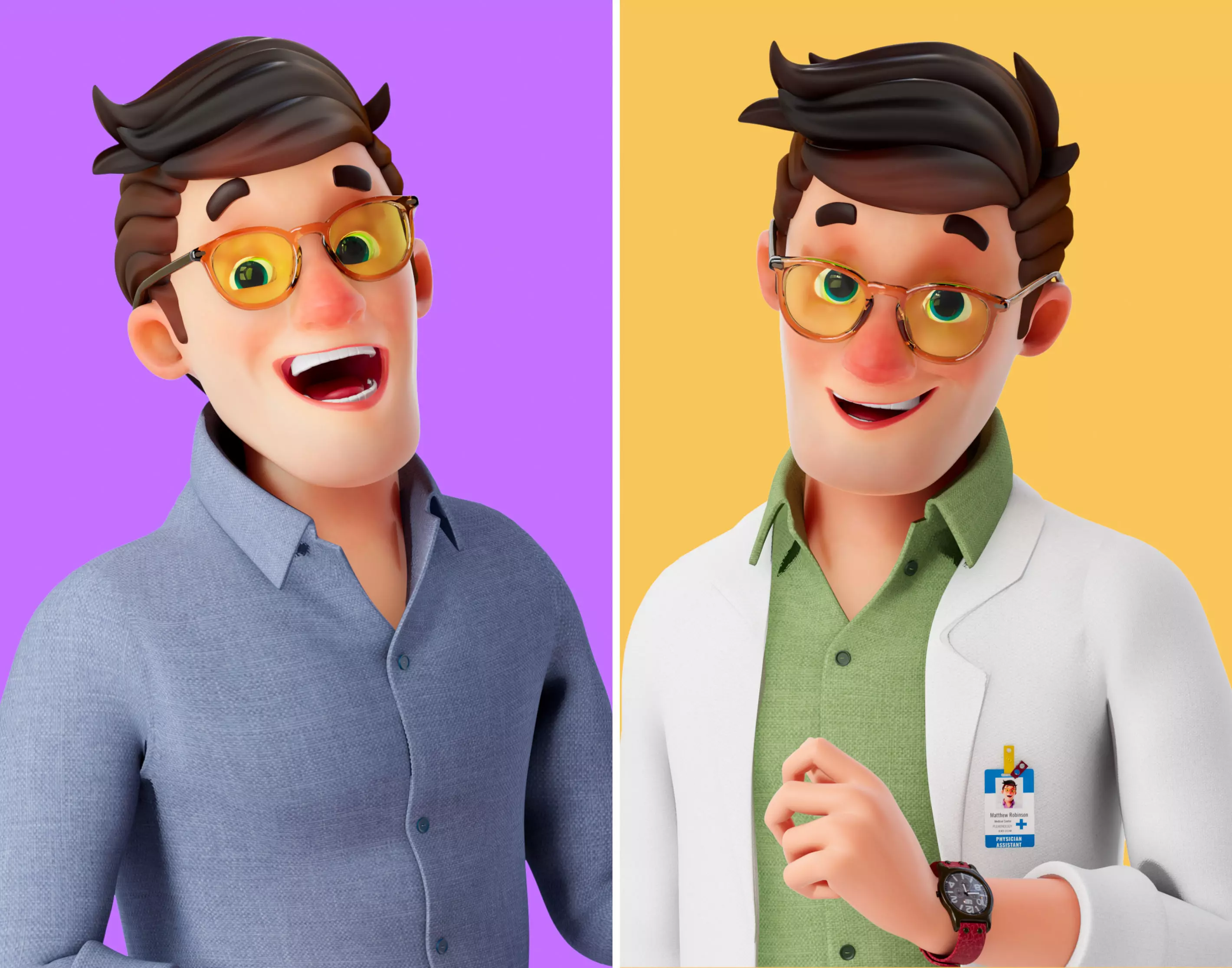 stylized character doctor and man Low-poly 3D model