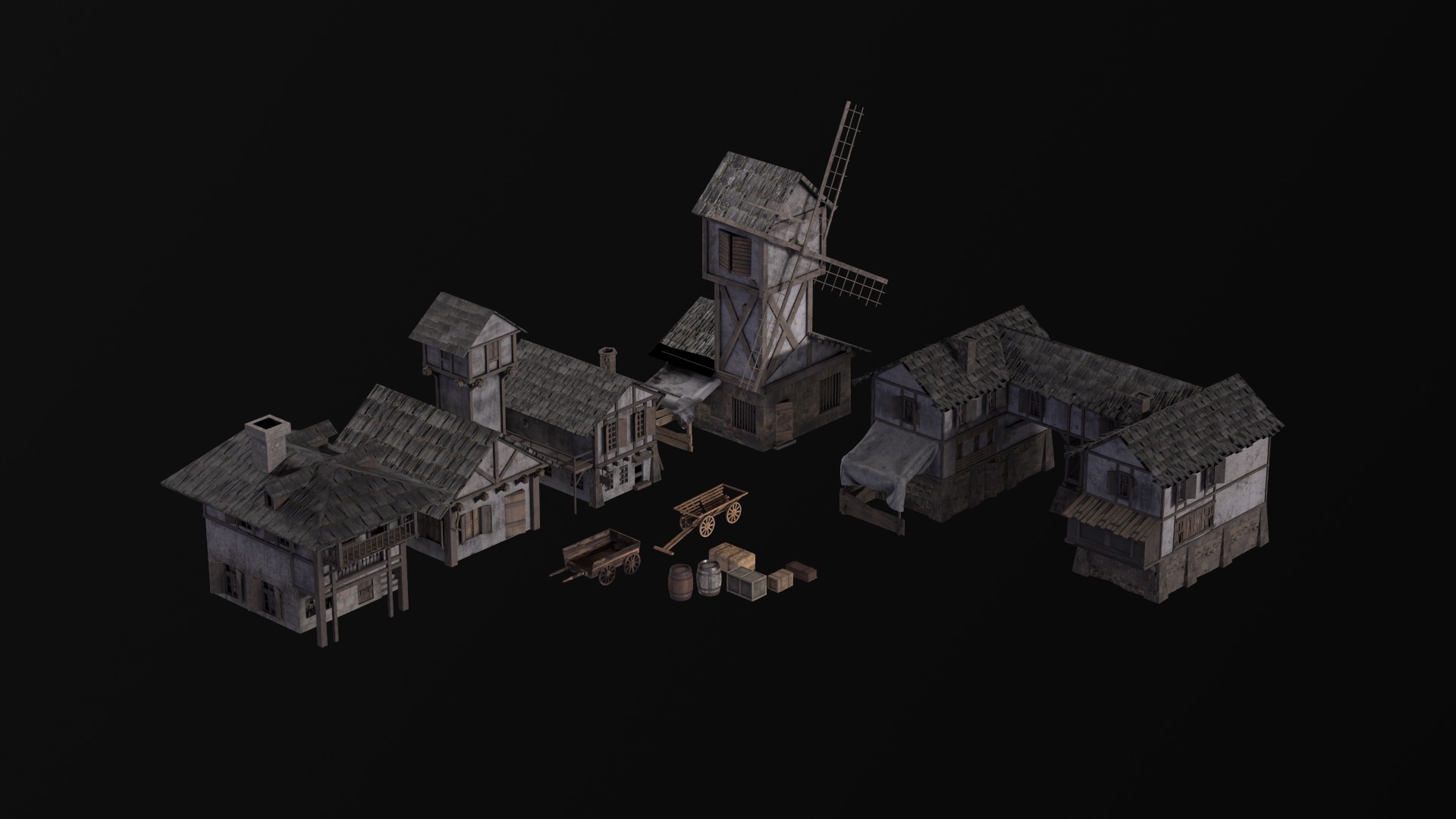 Game ready Medieval Village Low-poly 3D model_20