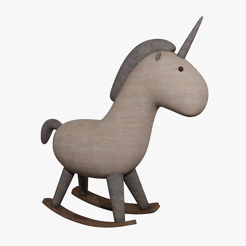 Rocking Wooden Toy Unicorn Low Poly Game Ready Model Low-poly 3D model