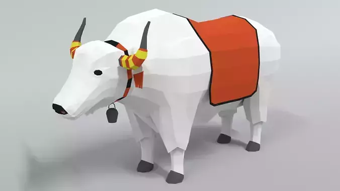 Low Poly Cartoon White Yak Low-poly 3D model