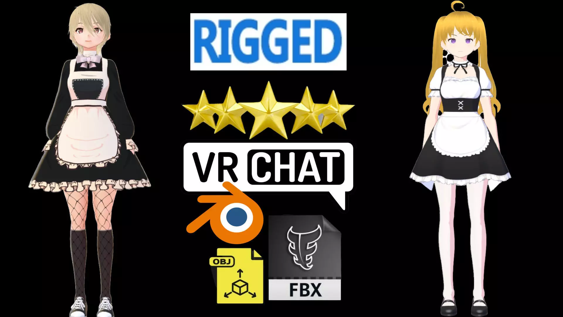 2 cute anime girls characters 3D Model Collection_0