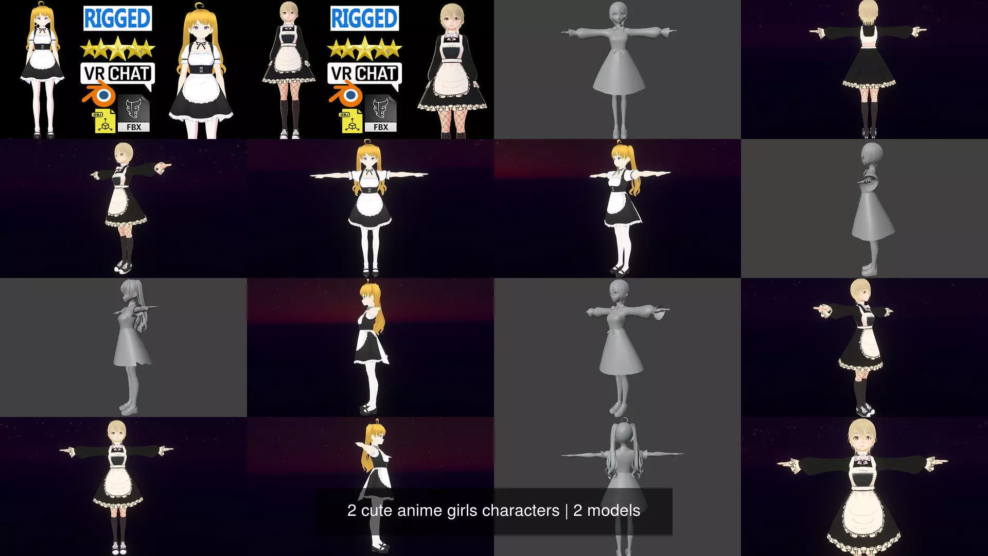 2 cute anime girls characters 3D Model Collection_1