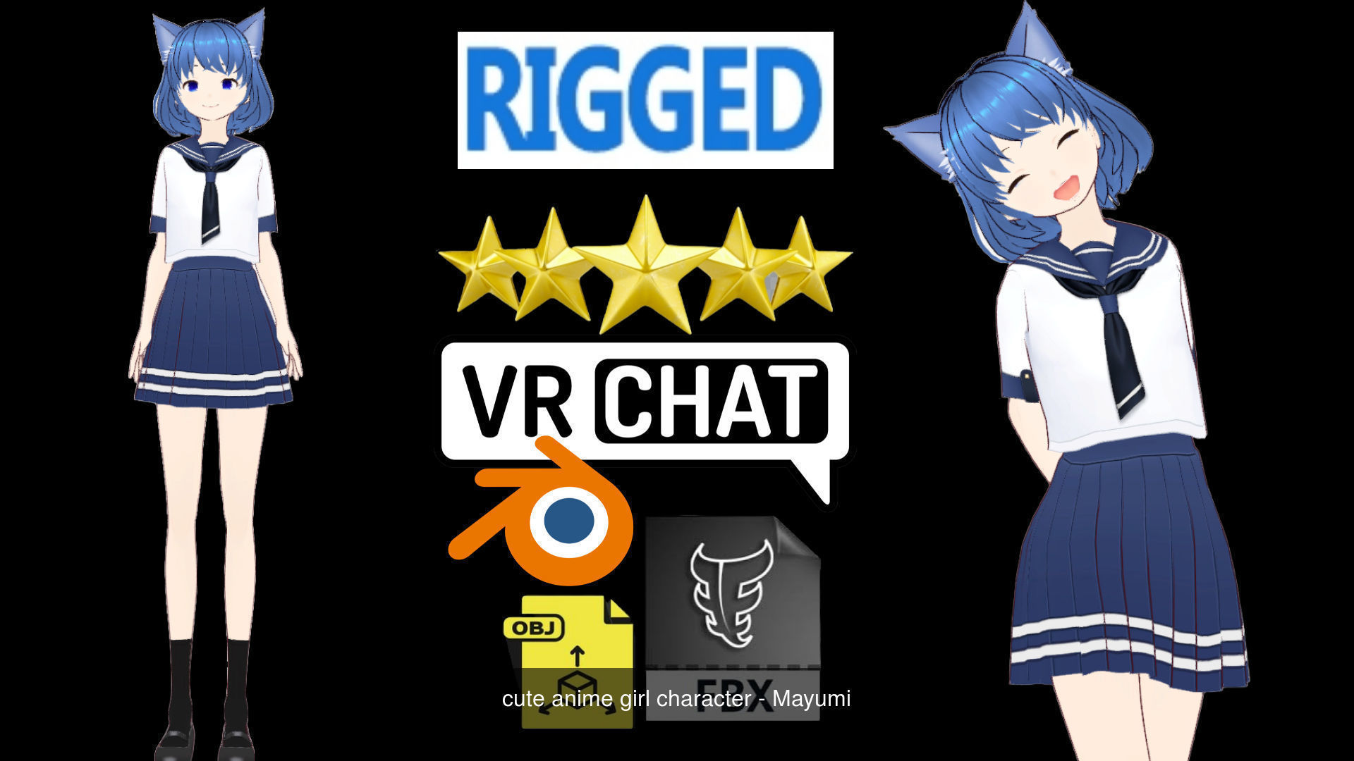 2 Cute Anime Girls Characters P2 3D Model Collection_3