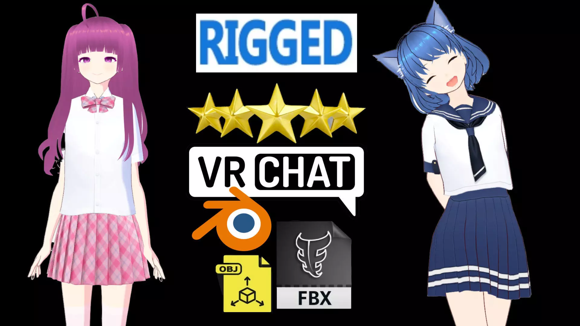 2 Cute Anime Girls Characters P2 3D Model Collection_0