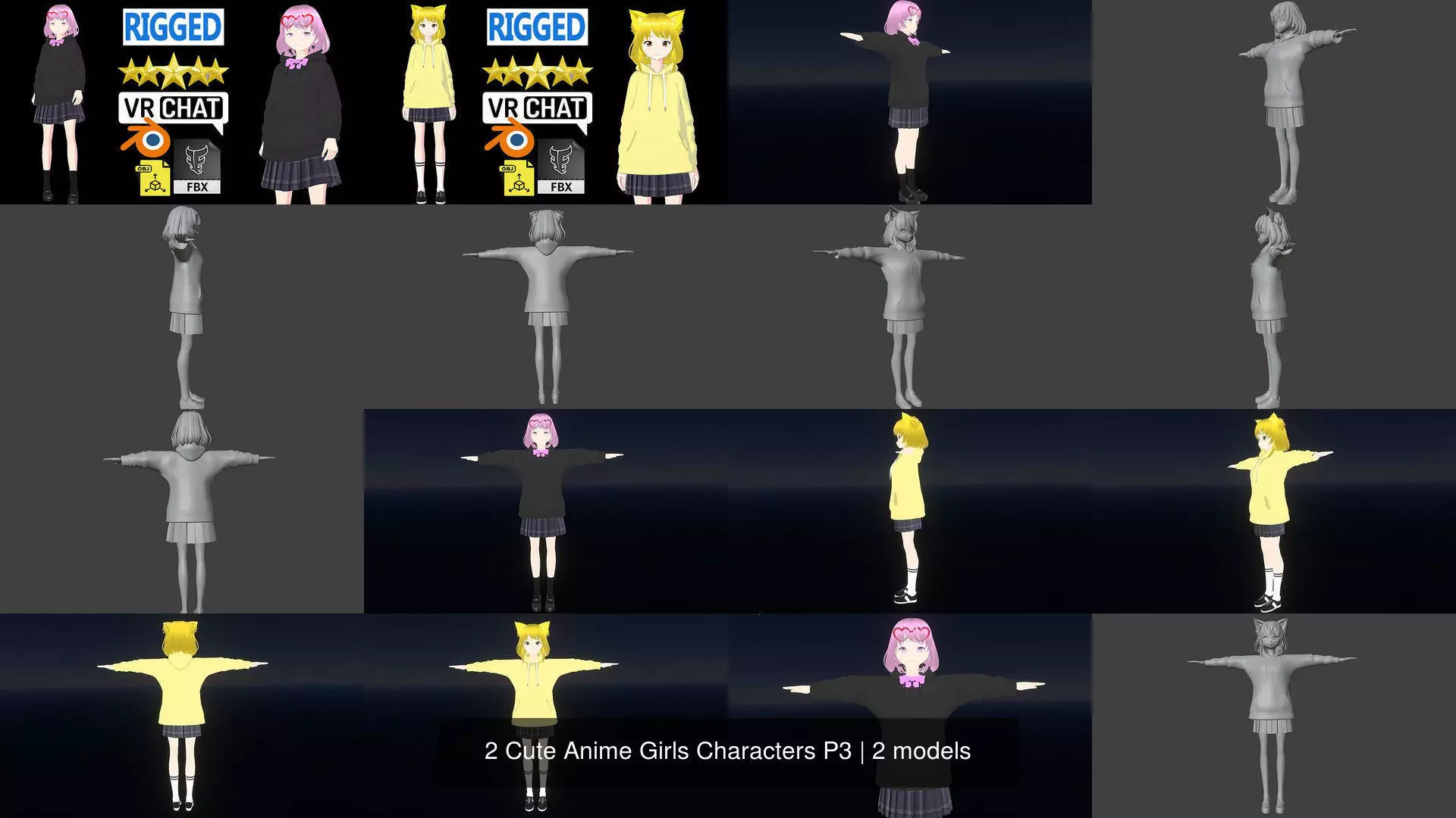 2 Cute Anime Girls Characters P3 3D Model Collection_1