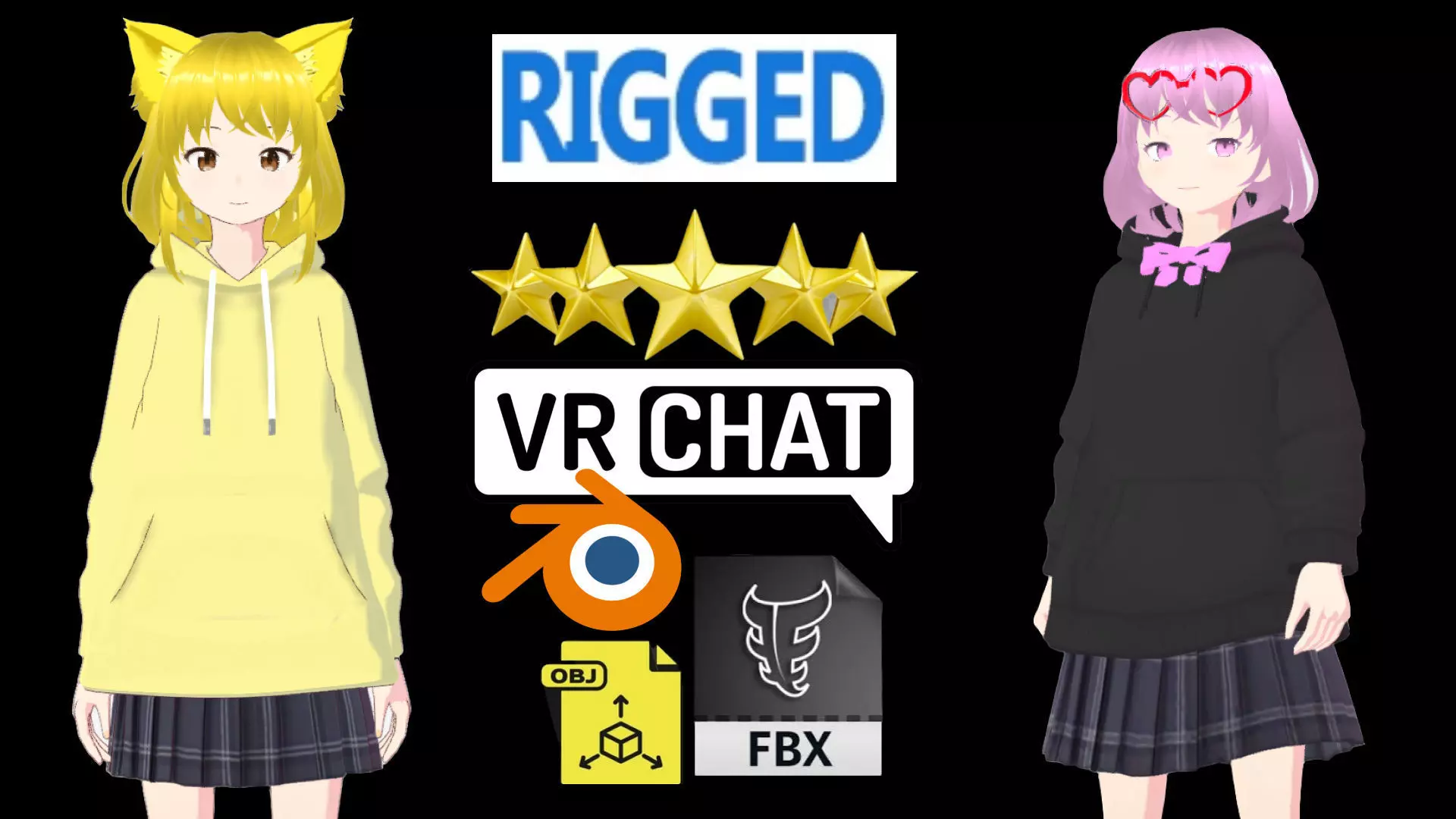 2 Cute Anime Girls Characters P3 3D Model Collection_0