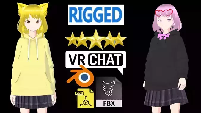 2 Cute Anime Girls Characters P3 3D Model Collection 2 Cute Anime Girls Characters P3 3D Model Collection