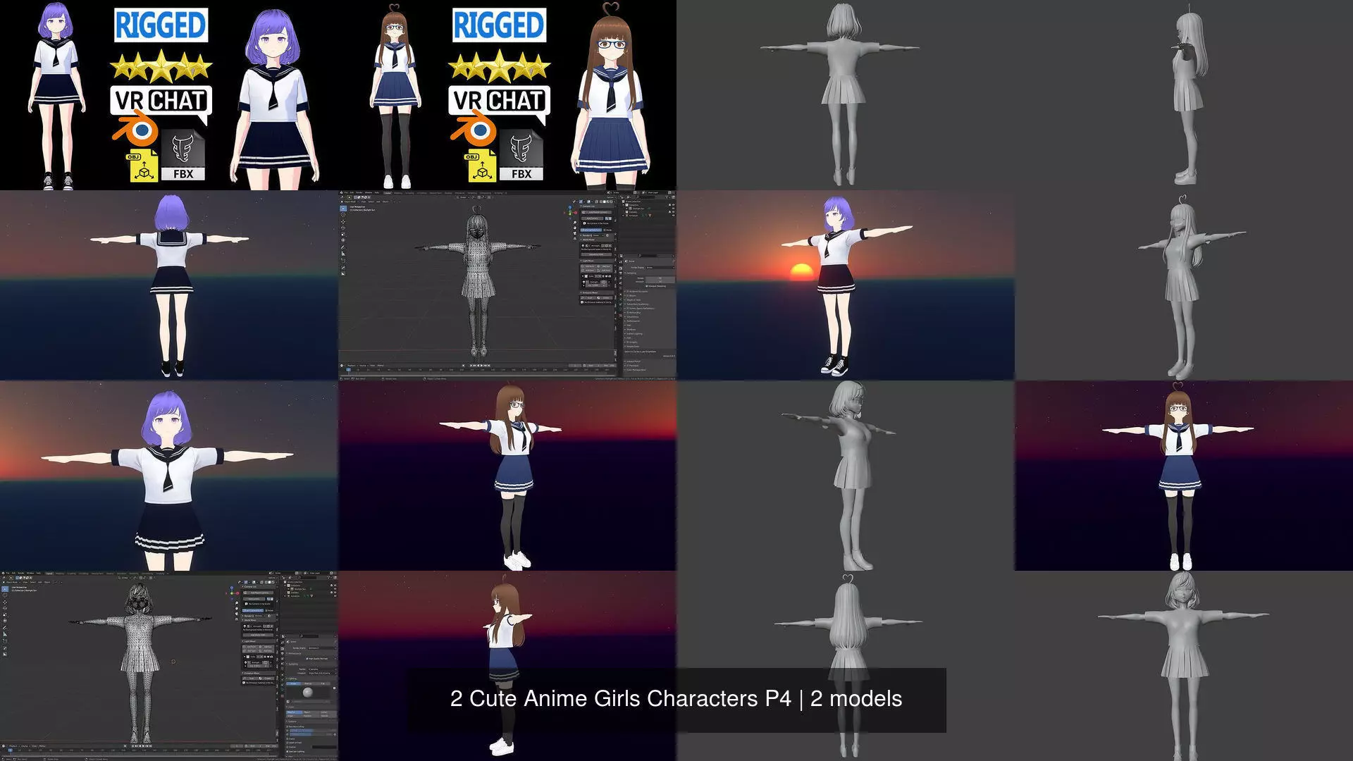 2 Cute Anime Girls Characters P4 3D Model Collection_1