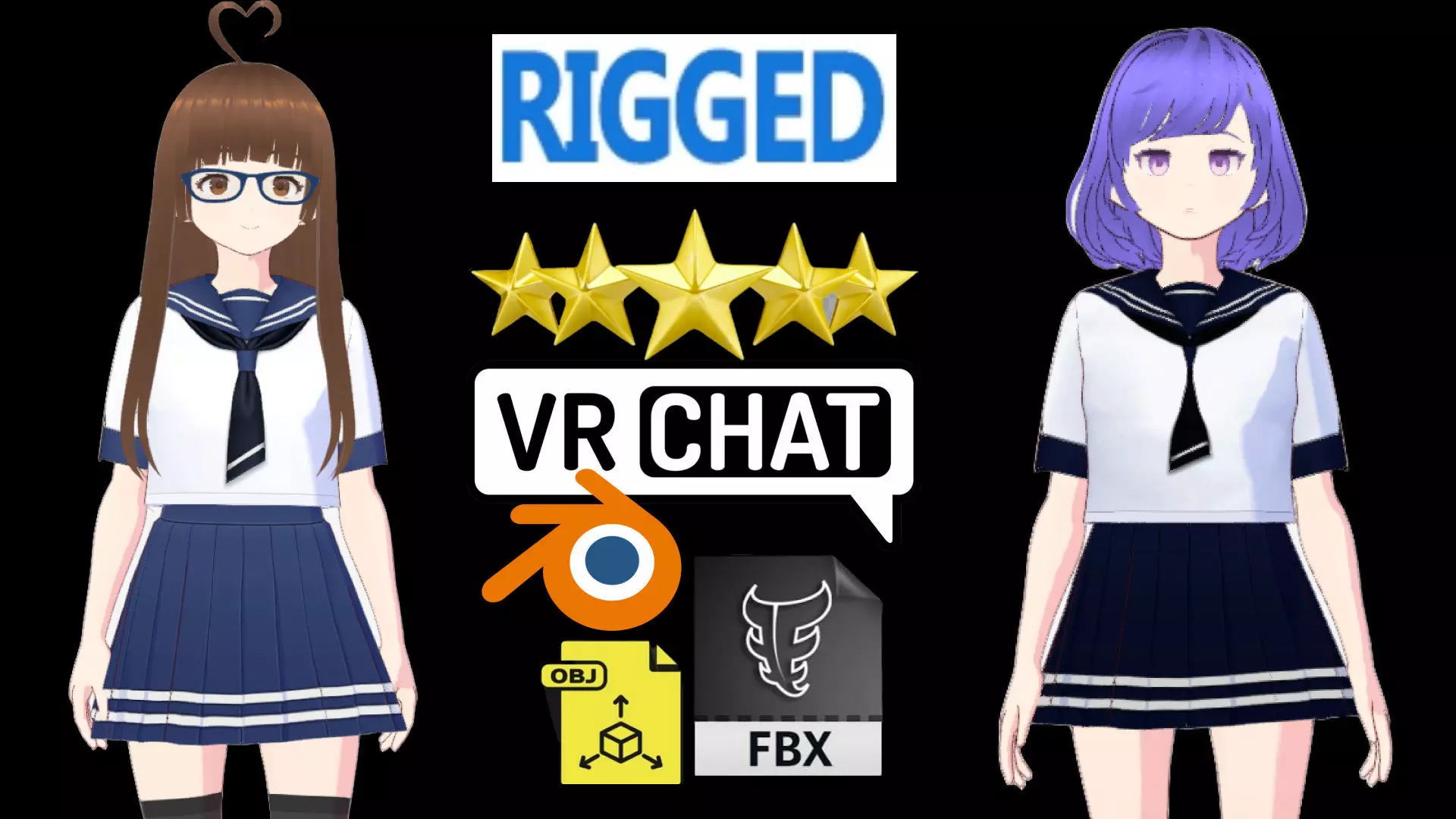 2 Cute Anime Girls Characters P4 3D Model Collection_0