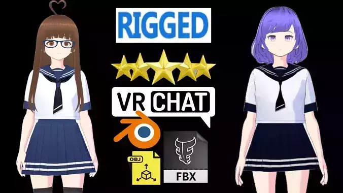 2 Cute Anime Girls Characters P4 3D Model Collection