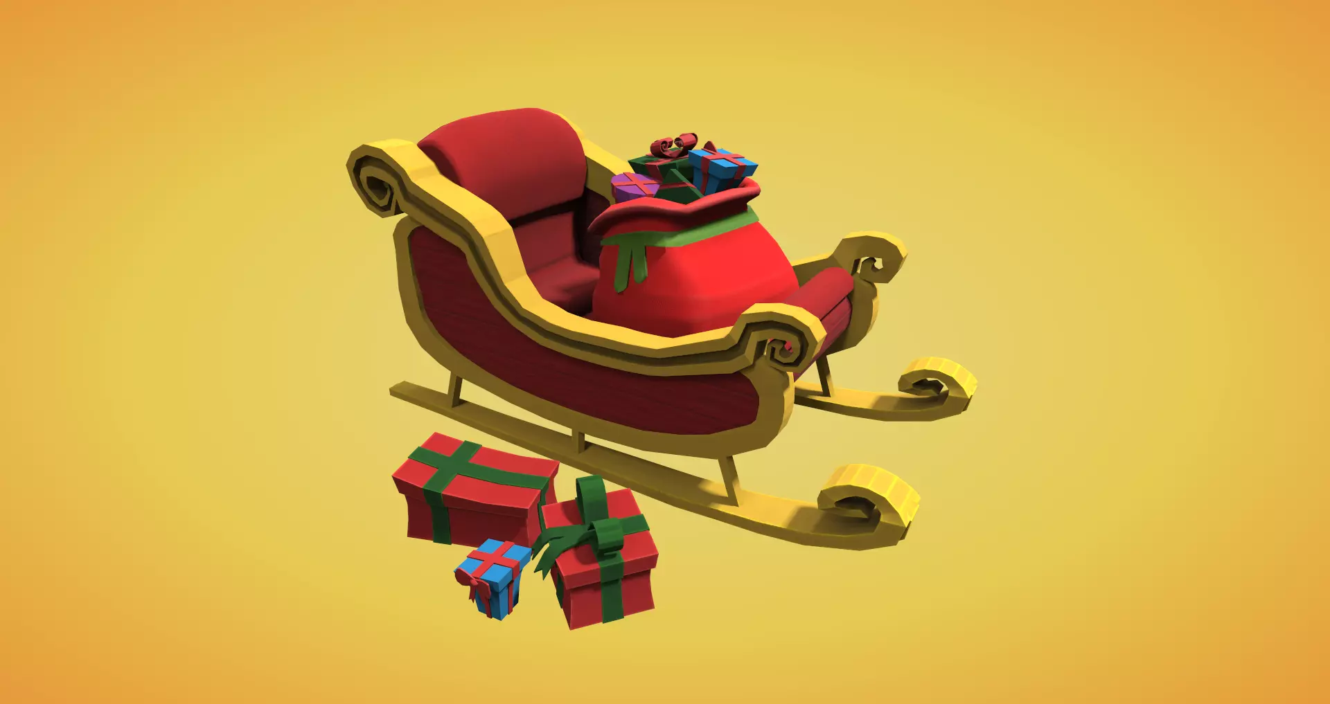 Cartoon style Santa sleigh with Christmas presents Low-poly 3D model_0
