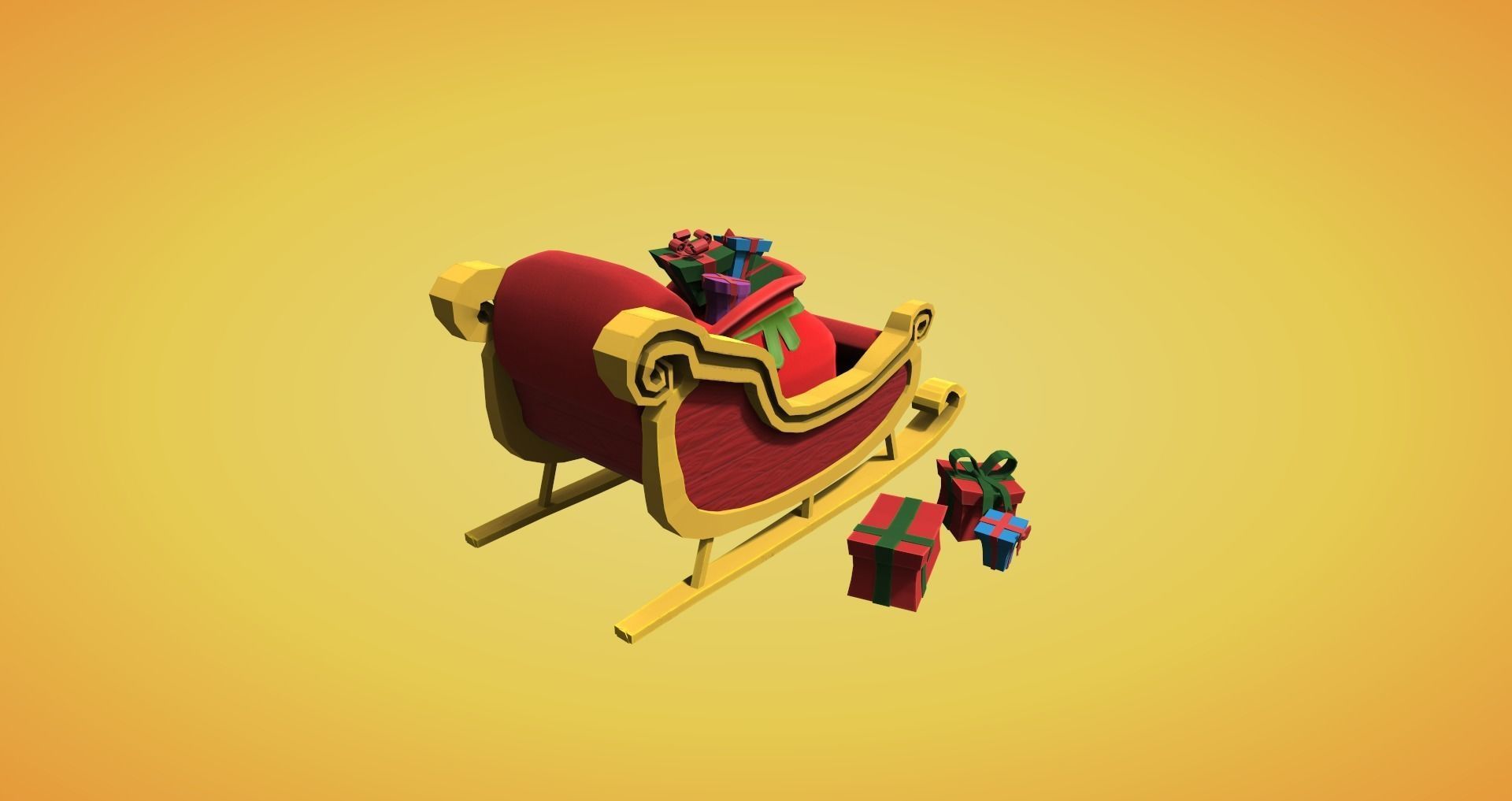 Cartoon style Santa sleigh with Christmas presents Low-poly 3D model_3