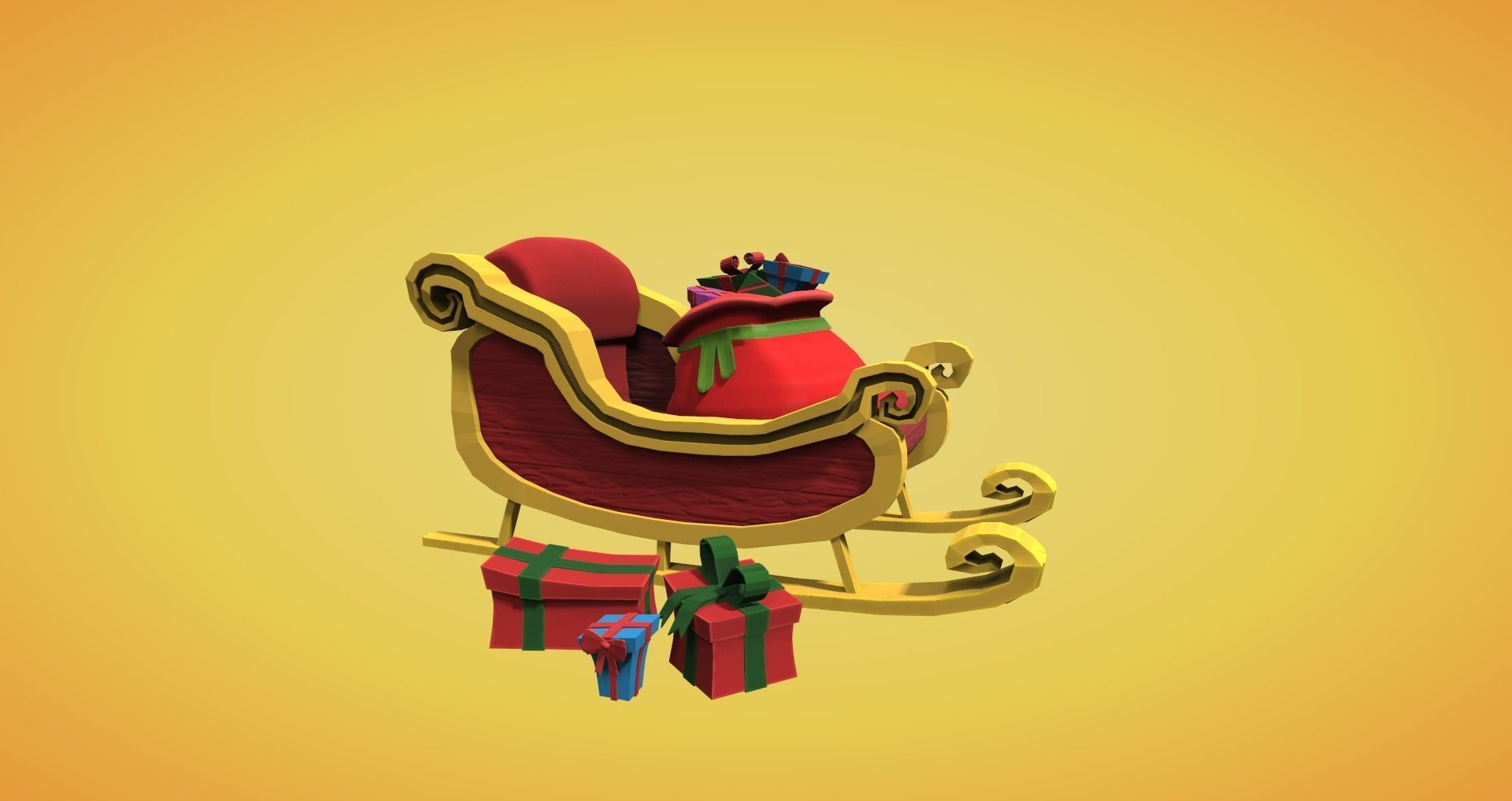 Cartoon style Santa sleigh with Christmas presents Low-poly 3D model_2