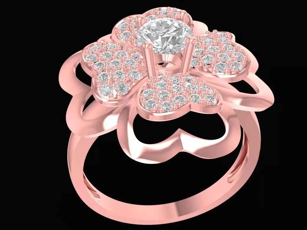 Elegant Five Petal Flower Pave Diamond Ring for Women 2985 3D print model
