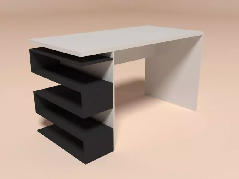 Desk 3d model with two drawers Low-poly 3D model_0