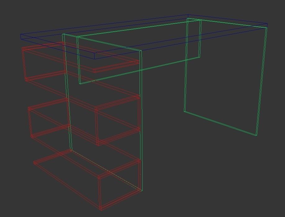 Desk 3d model with two drawers Low-poly 3D model_1