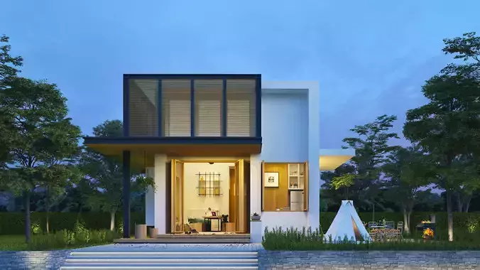 3D model of tropical modern house Low-poly 3D model