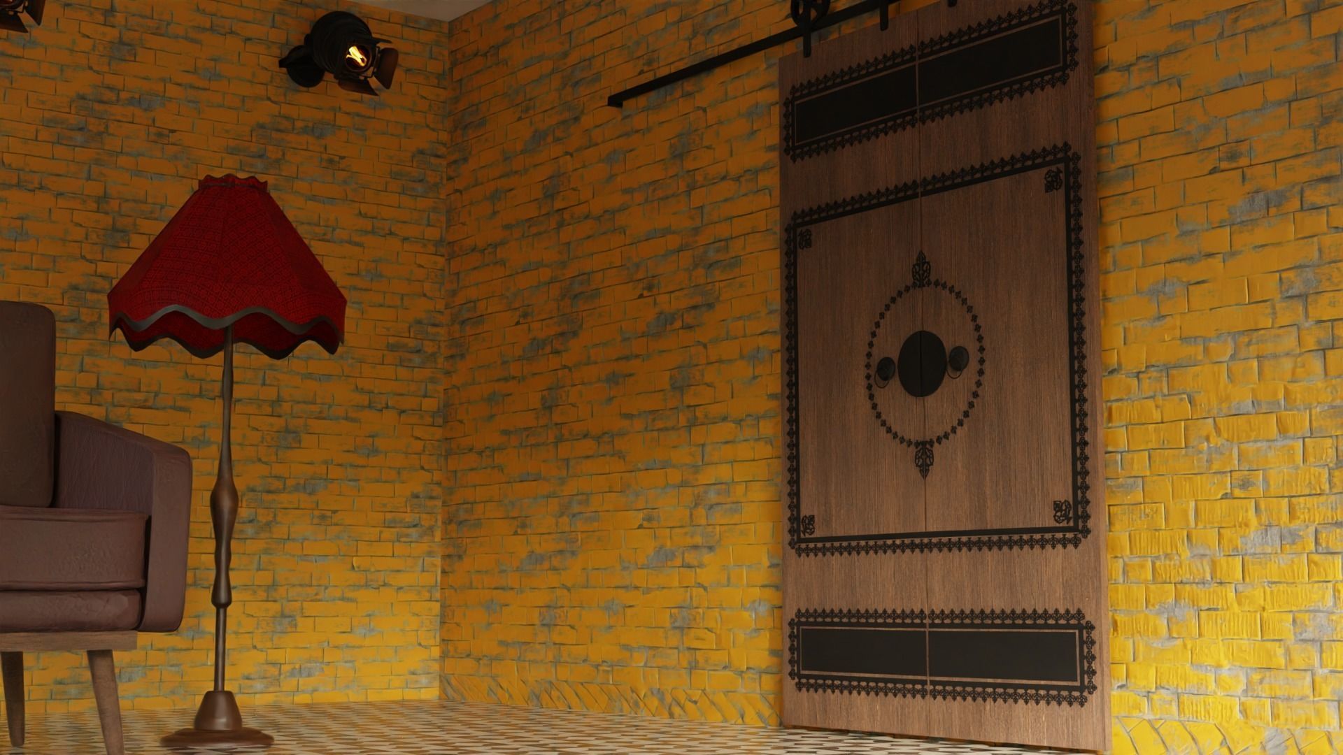 3d retro living room 3D model_7