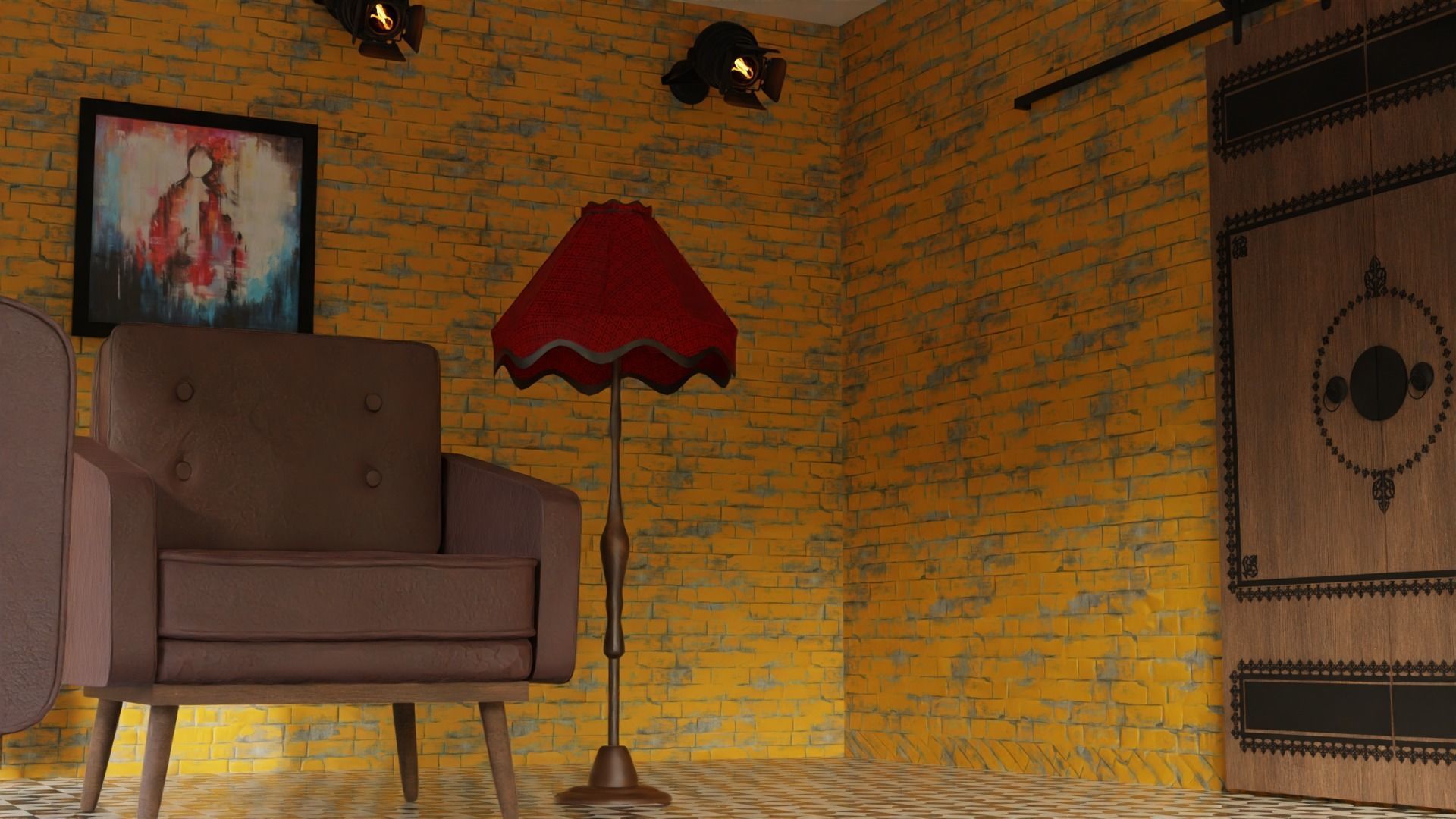 3d retro living room 3D model_8