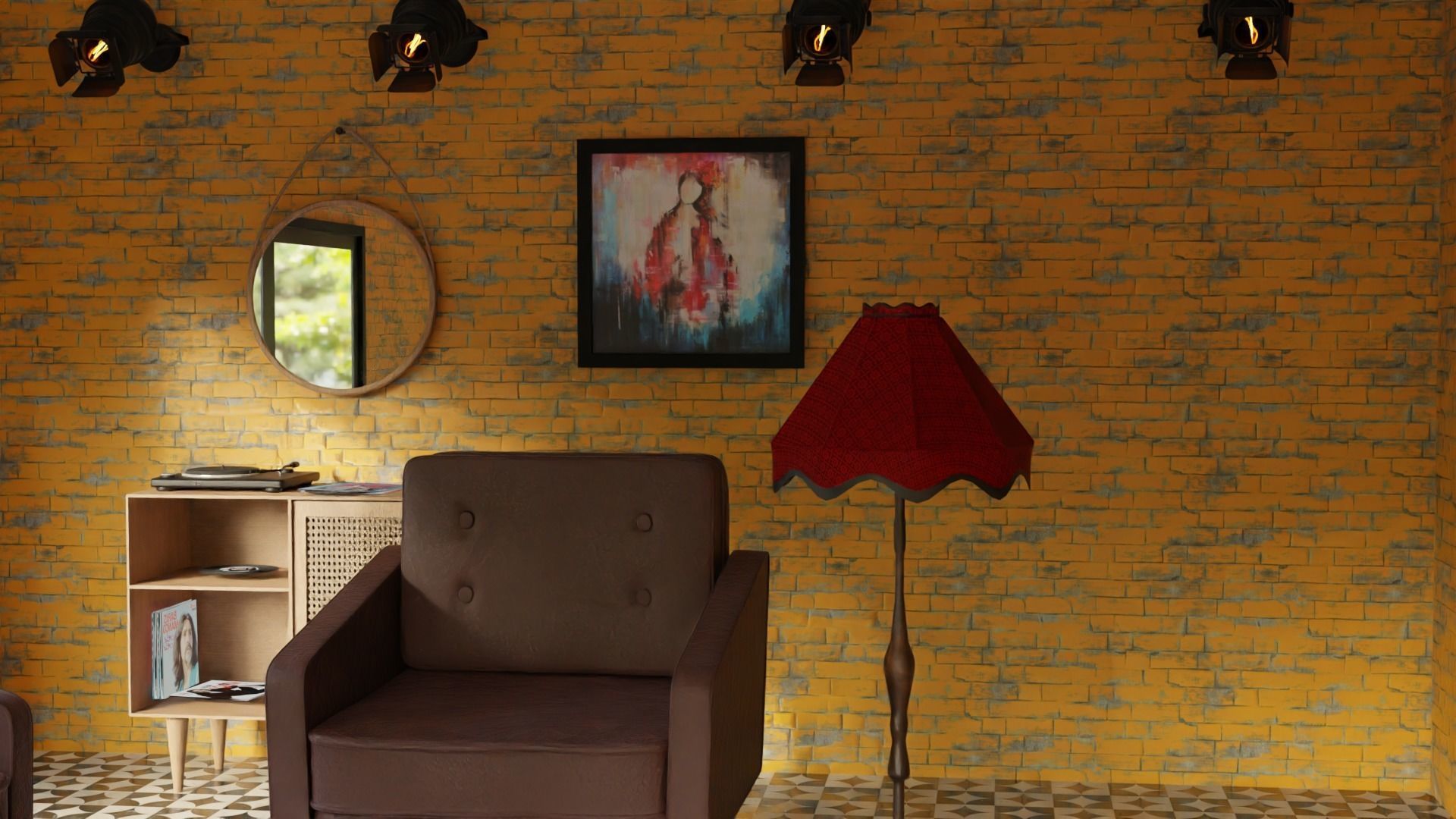 3d retro living room 3D model_4