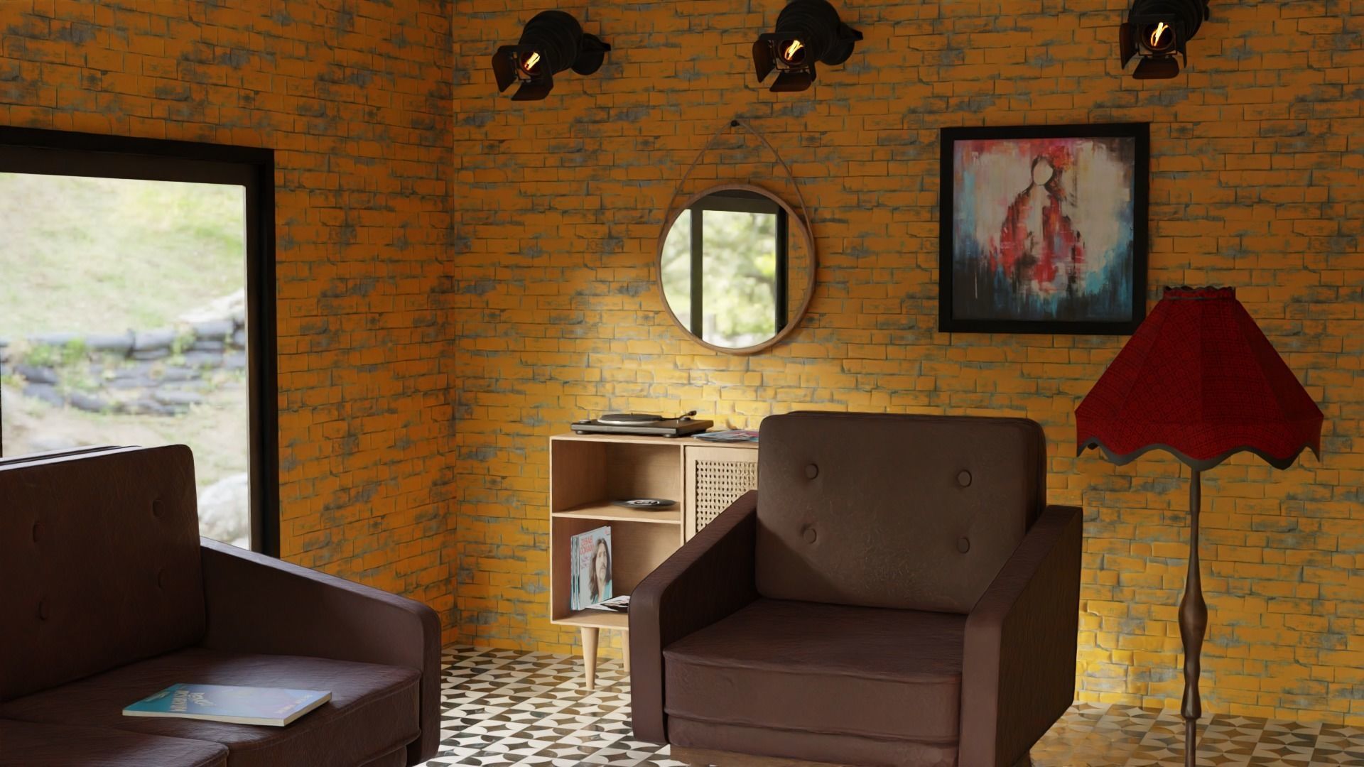 3d retro living room 3D model_3