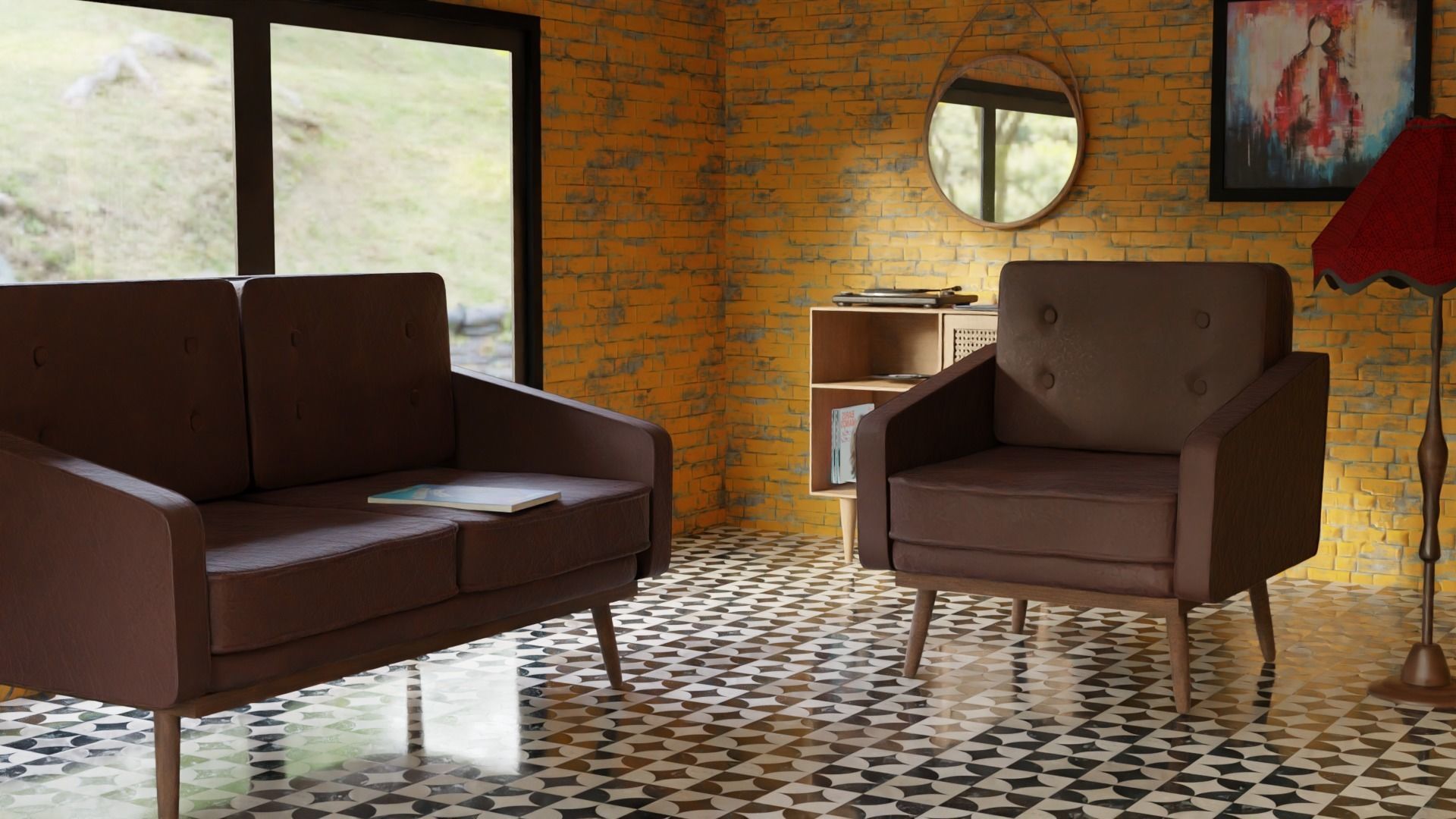 3d retro living room 3D model_1