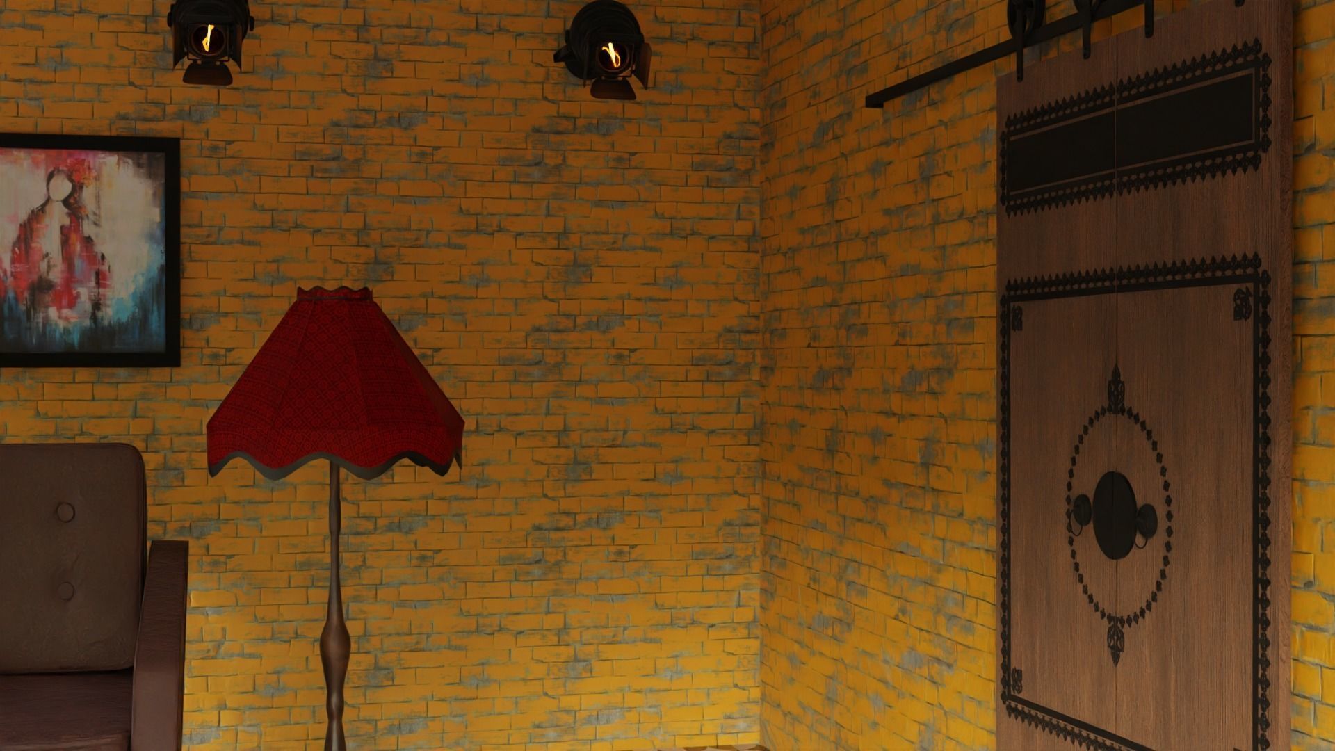 3d retro living room 3D model_5