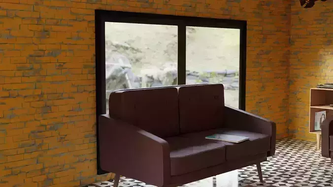 3d retro living room