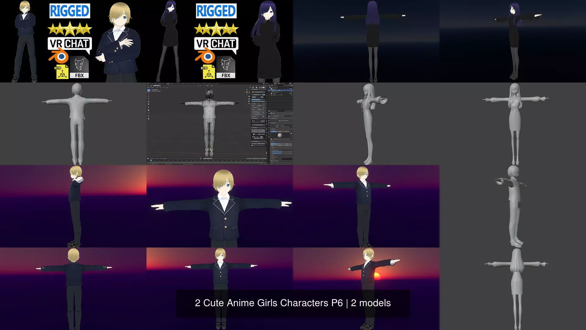 2 Cute Anime Girls Characters P6 3D Model Collection_1