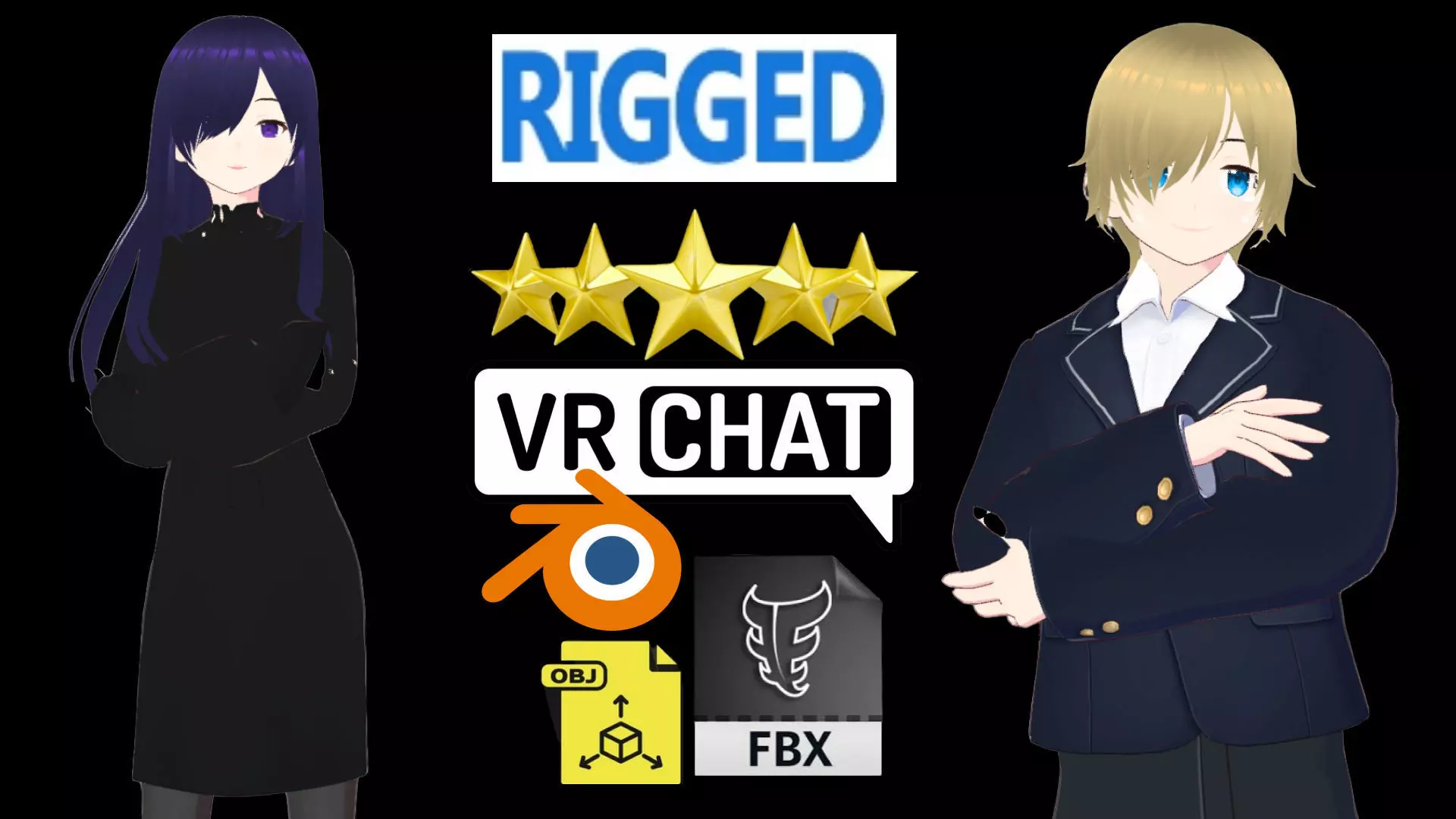 2 Cute Anime Girls Characters P6 3D Model Collection_0