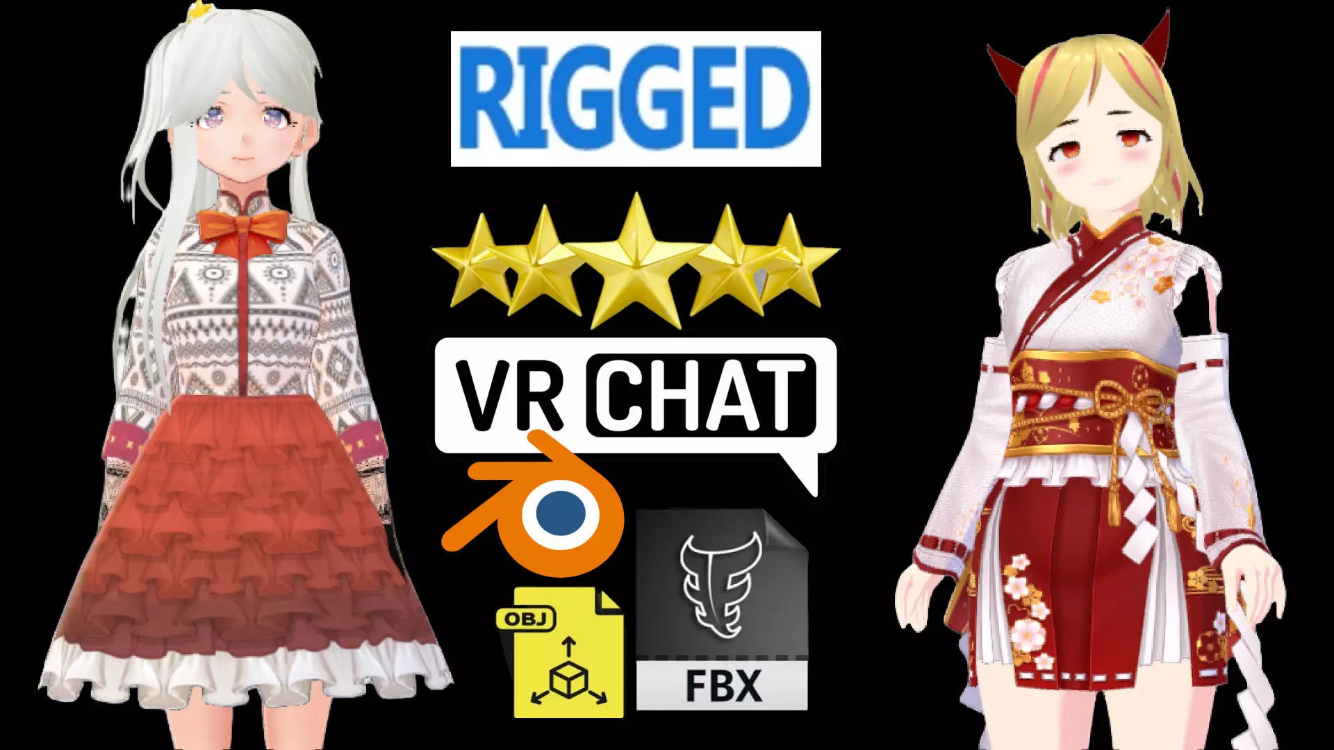 2 Cute Anime Girls Characters P7 3D Model Collection_0