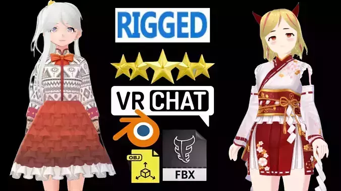 2 Cute Anime Girls Characters P7 3D Model Collection 2 Cute Anime Girls Characters P7 3D Model Collection