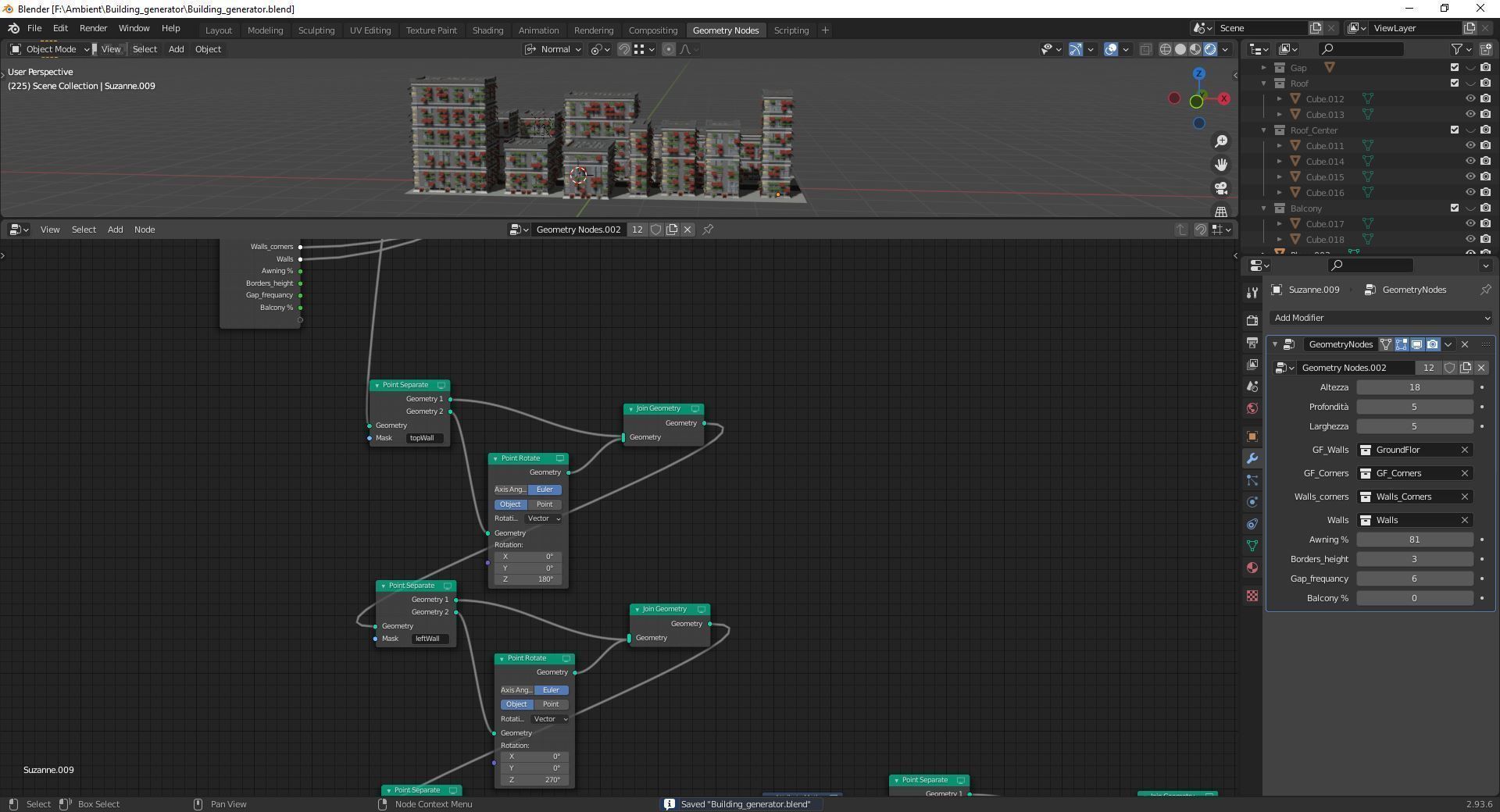 Building Generator with node geometry Low-poly 3D model_7
