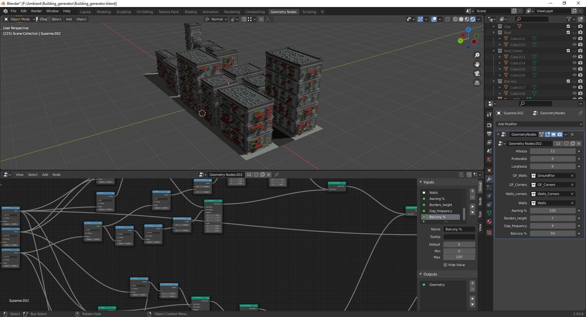 Building Generator with node geometry Low-poly 3D model_9