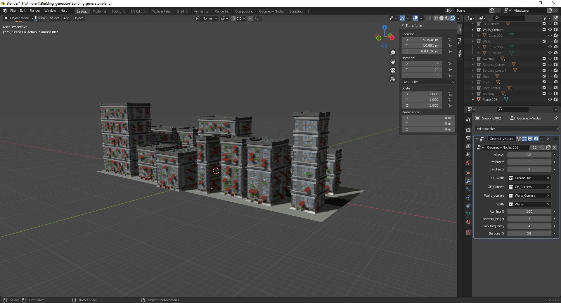 Building Generator with node geometry Low-poly 3D model_5