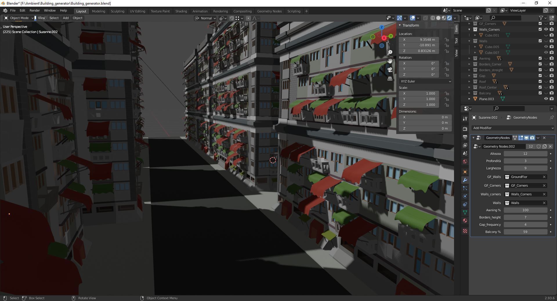 Building Generator with node geometry Low-poly 3D model_13